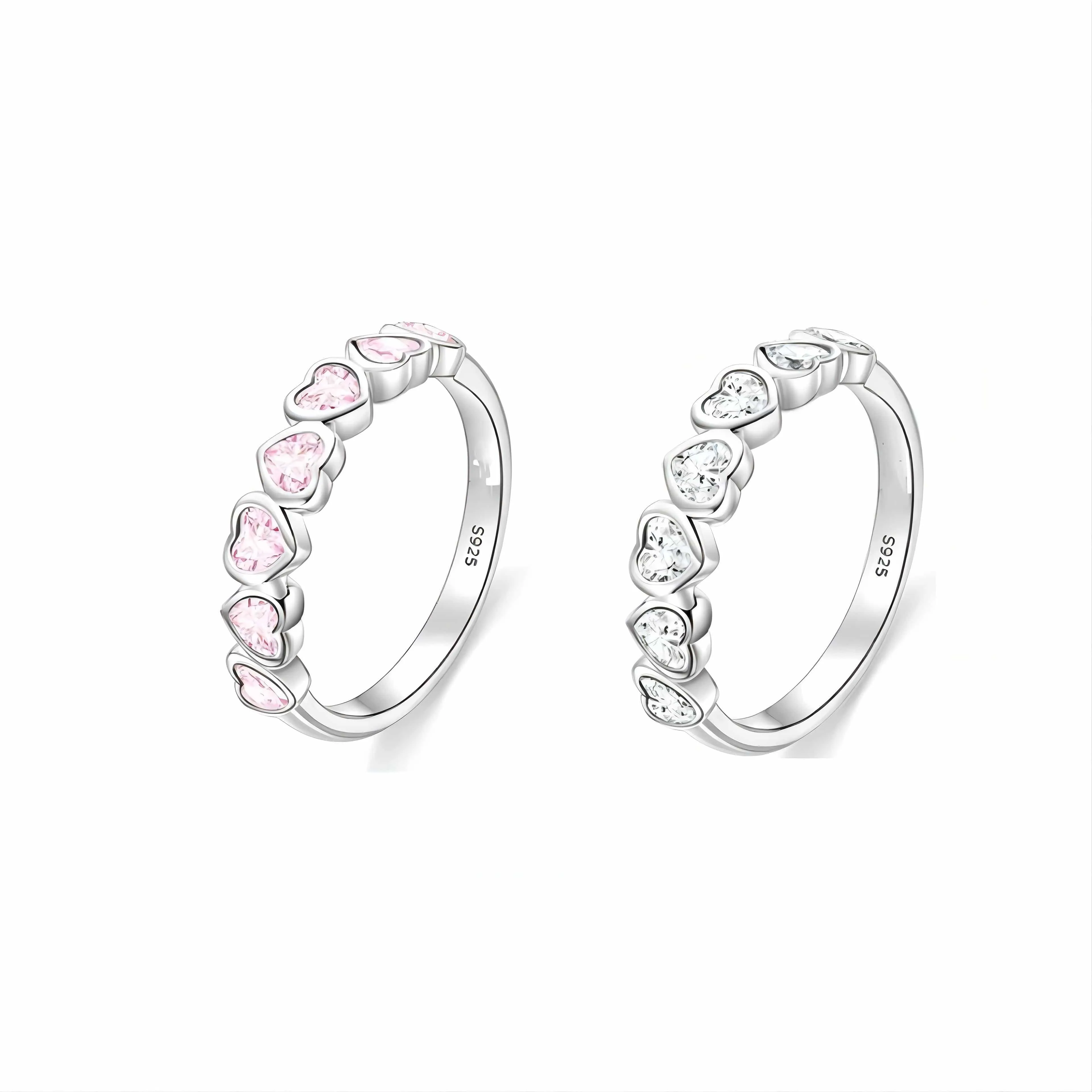 Cute CZ Inlaid Heart Matching Ring