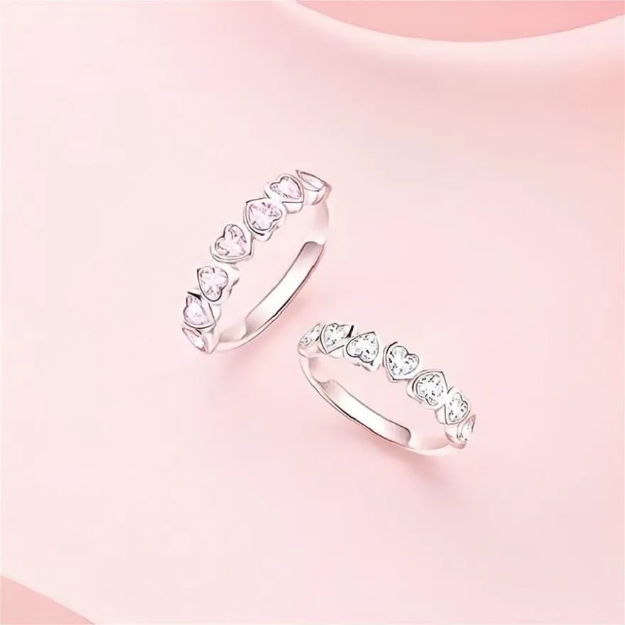 Cute CZ Inlaid Heart Matching Ring