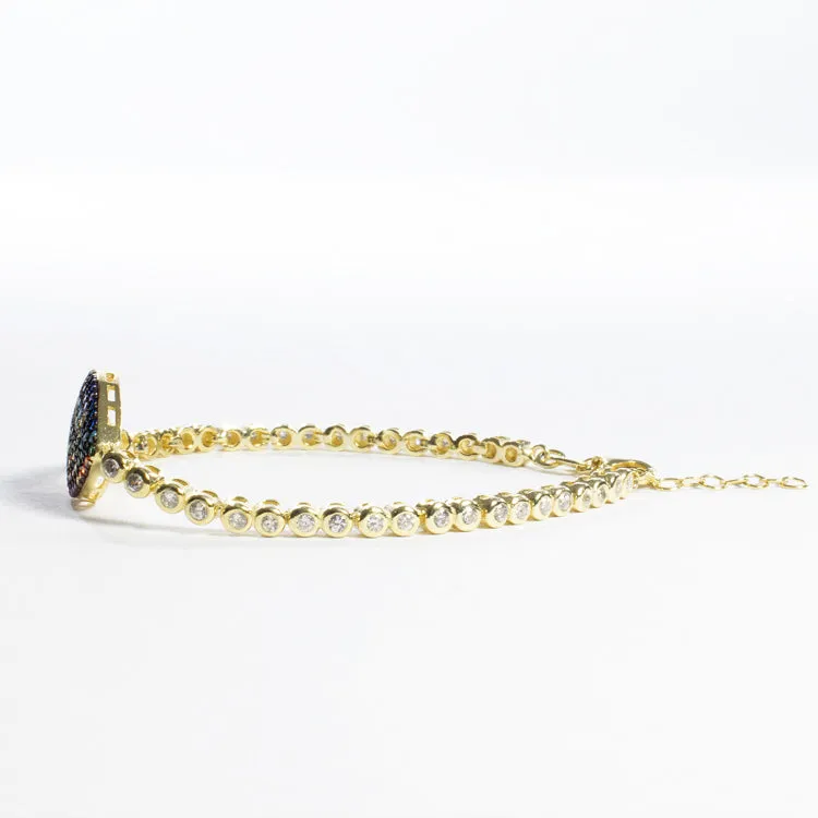 CZ Tennis Bracelet With Multicolor Evil Eye