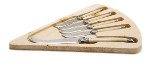 (D) Laguiole Cheese Set, Ivory Knives and French Vintage Hand Made Cheese Board