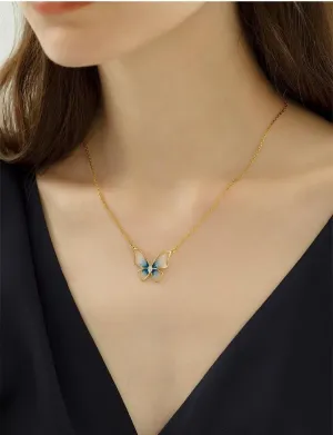 Dainty CZ Inlaid Enamel Butterfly Necklace Bracelet Set