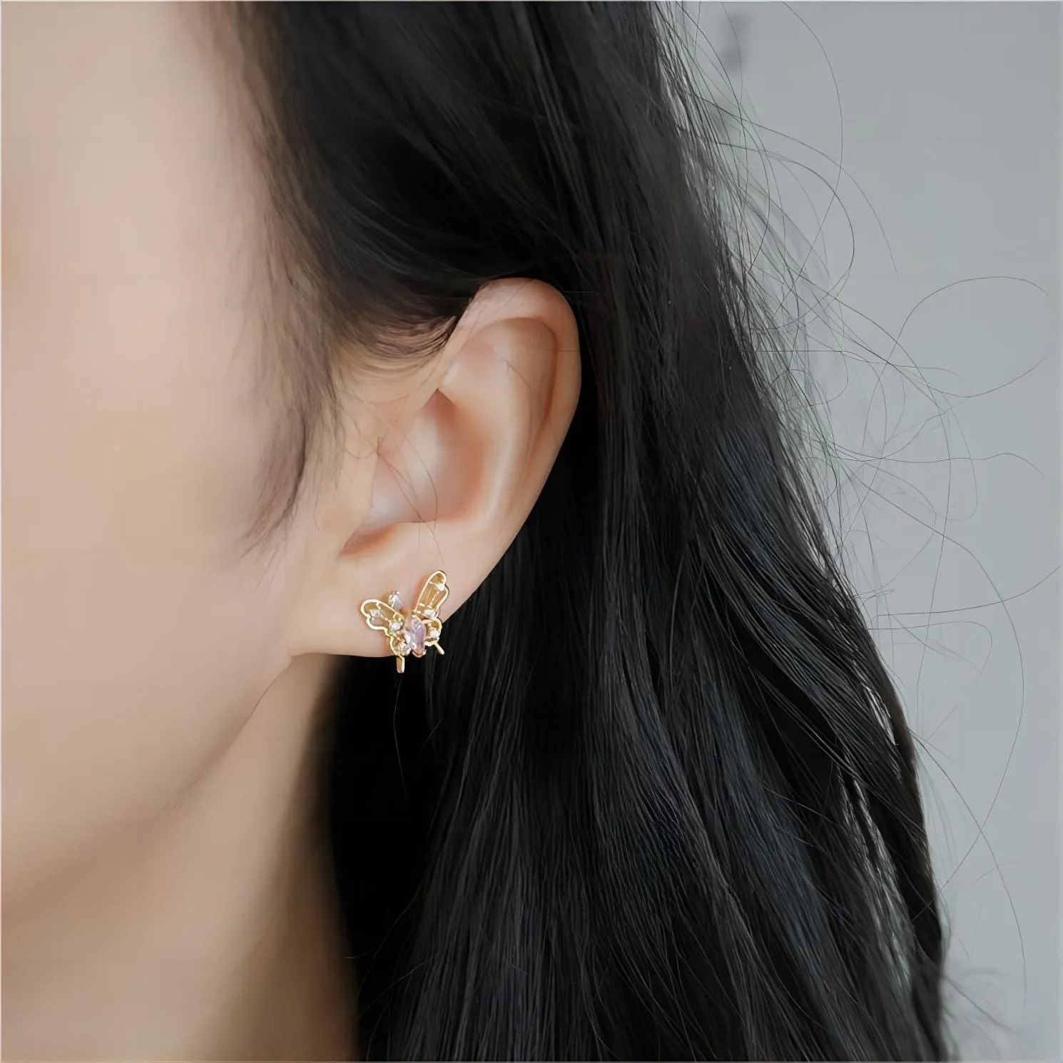 Dainty CZ Inlaid Hollowed-out Butterfly Earrings