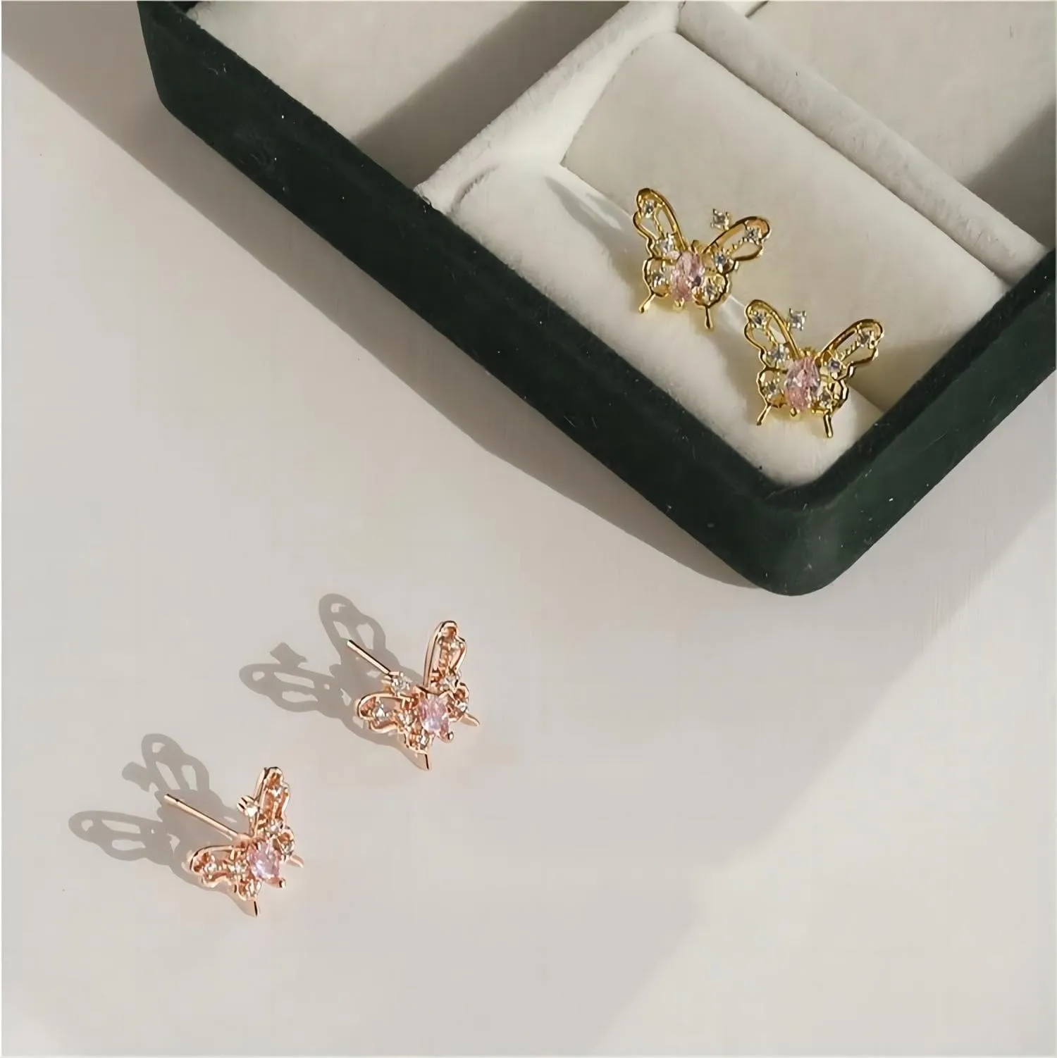 Dainty CZ Inlaid Hollowed-out Butterfly Earrings