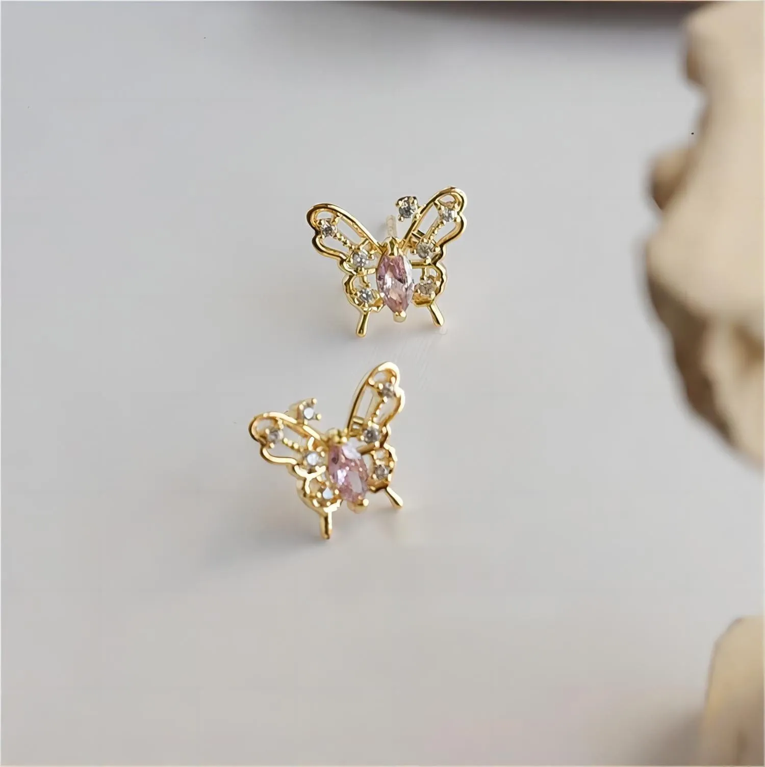 Dainty CZ Inlaid Hollowed-out Butterfly Earrings