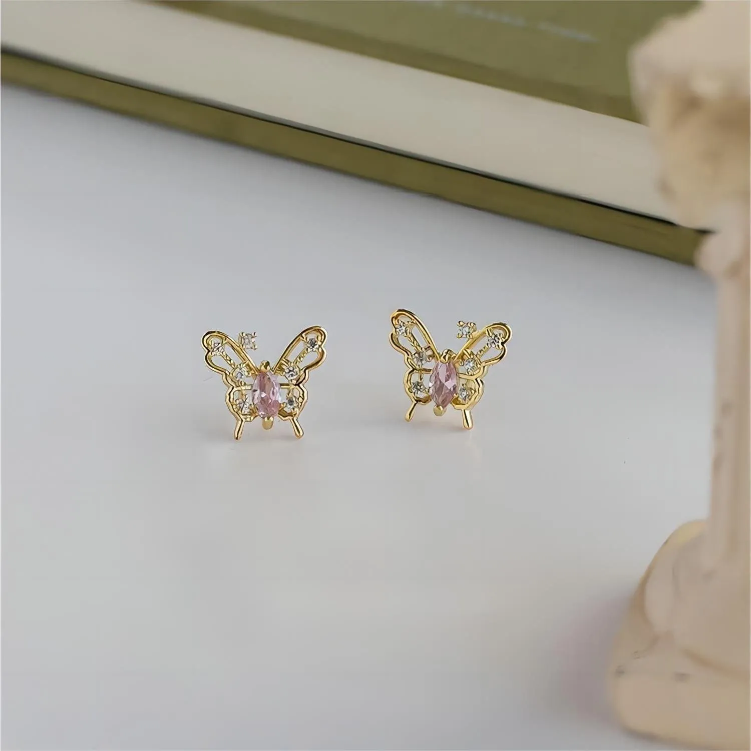Dainty CZ Inlaid Hollowed-out Butterfly Earrings