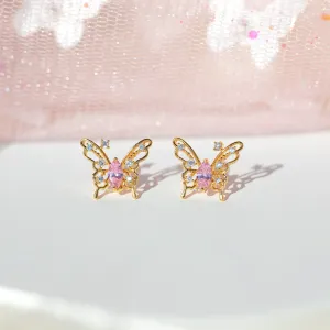 Dainty CZ Inlaid Hollowed-out Butterfly Earrings