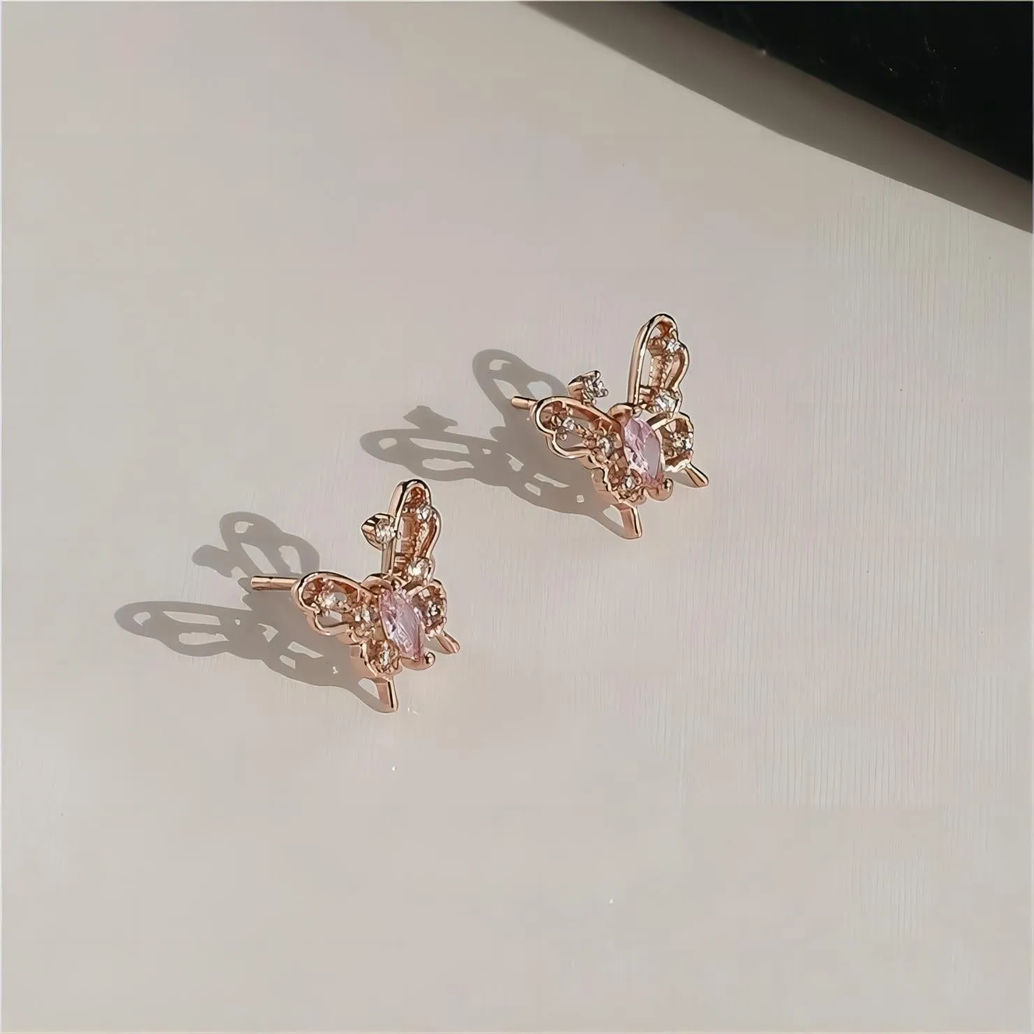 Dainty CZ Inlaid Hollowed-out Butterfly Earrings