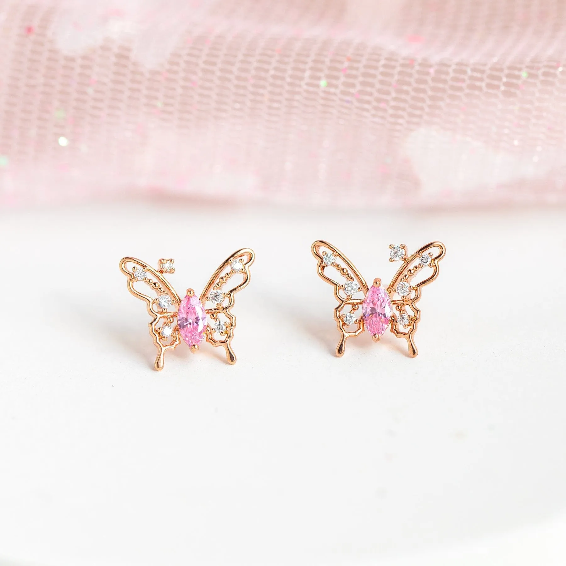 Dainty CZ Inlaid Hollowed-out Butterfly Earrings