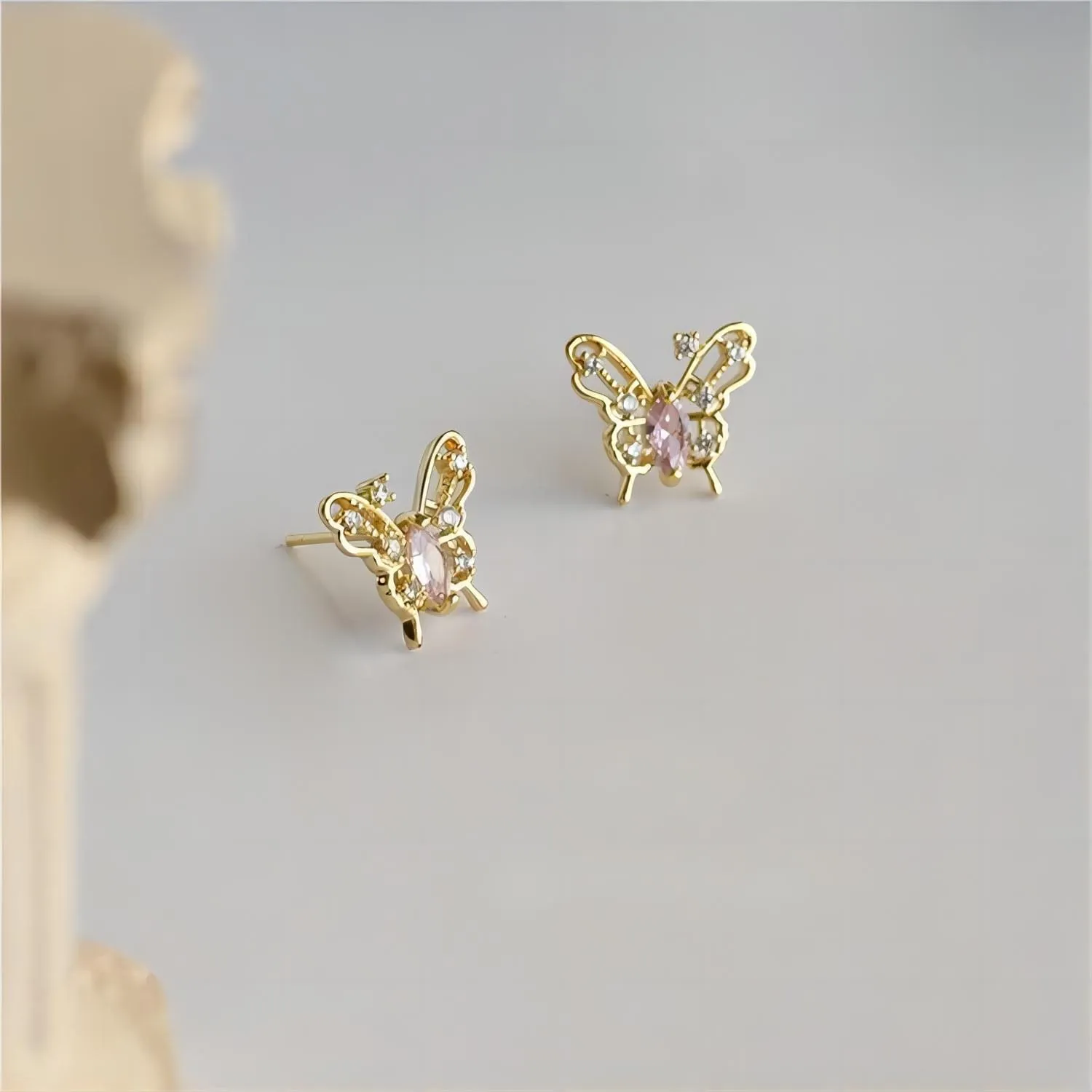 Dainty CZ Inlaid Hollowed-out Butterfly Earrings