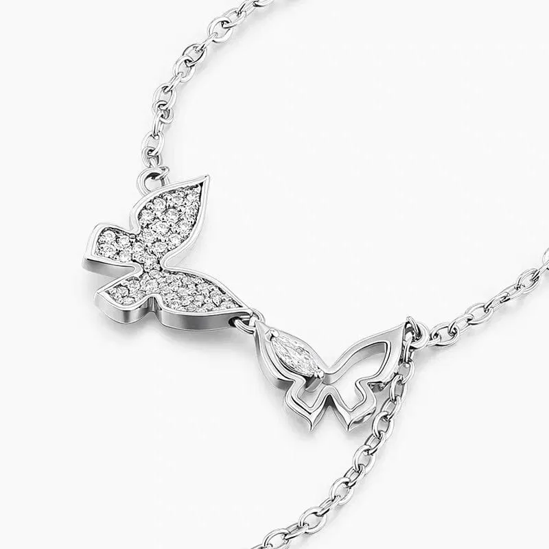 Dainty CZ Inlaid Hollowed-out Trio Butterfly Necklace