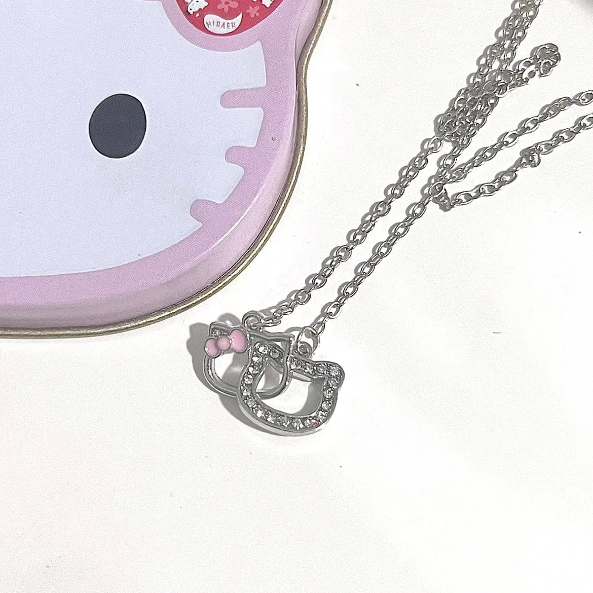 Dainty CZ Inlaid Kitty Pendant Necklace