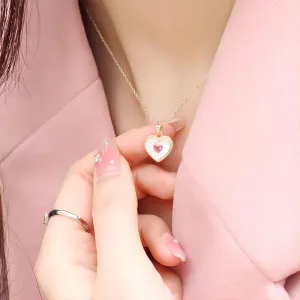 Dainty CZ Inlaid Natural Shell Heart Pendant Necklace