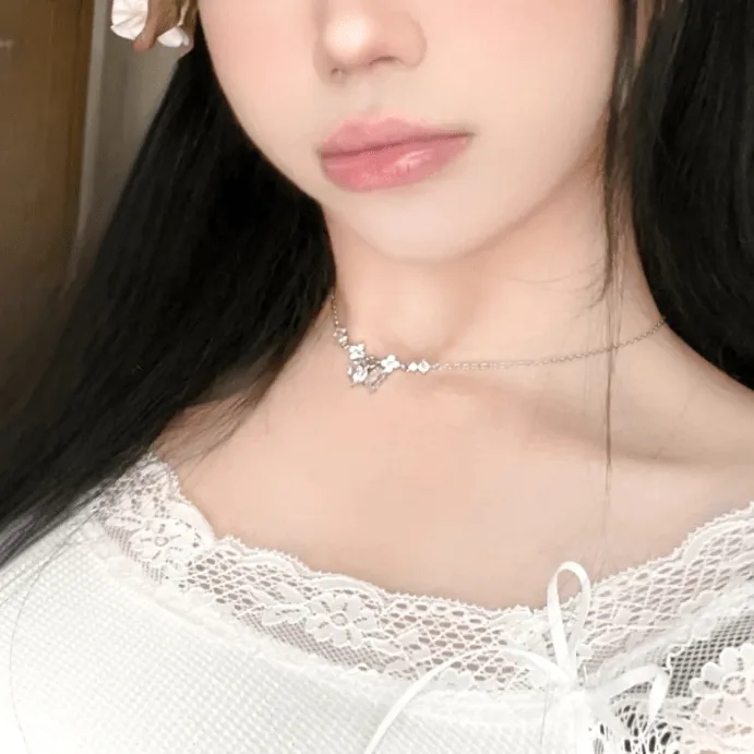 Dainty Pink CZ Inlaid Butterfly Pendant Cable Chain Necklace