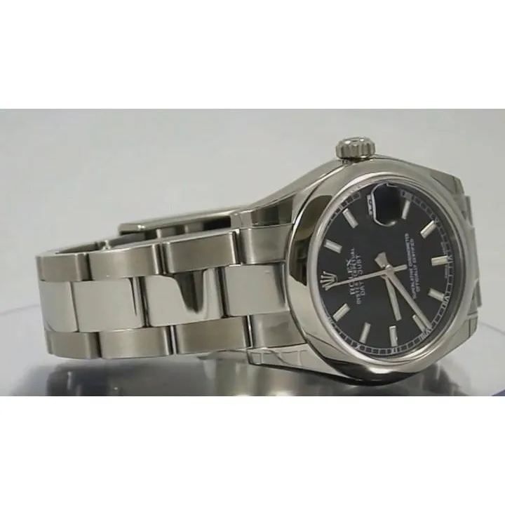 Datejust Rolex Watch Black Dial Stainless Steel Bracelet Midsize
