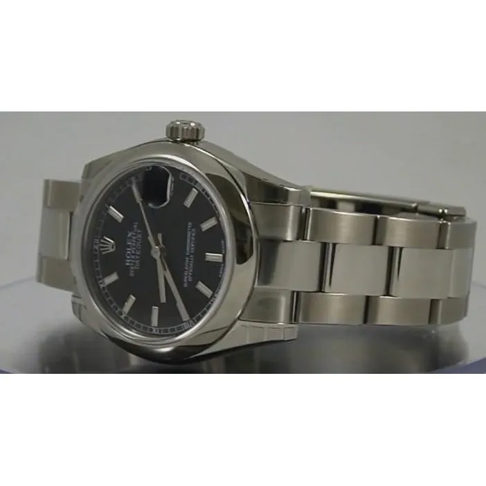 Datejust Rolex Watch Black Dial Stainless Steel Bracelet Midsize