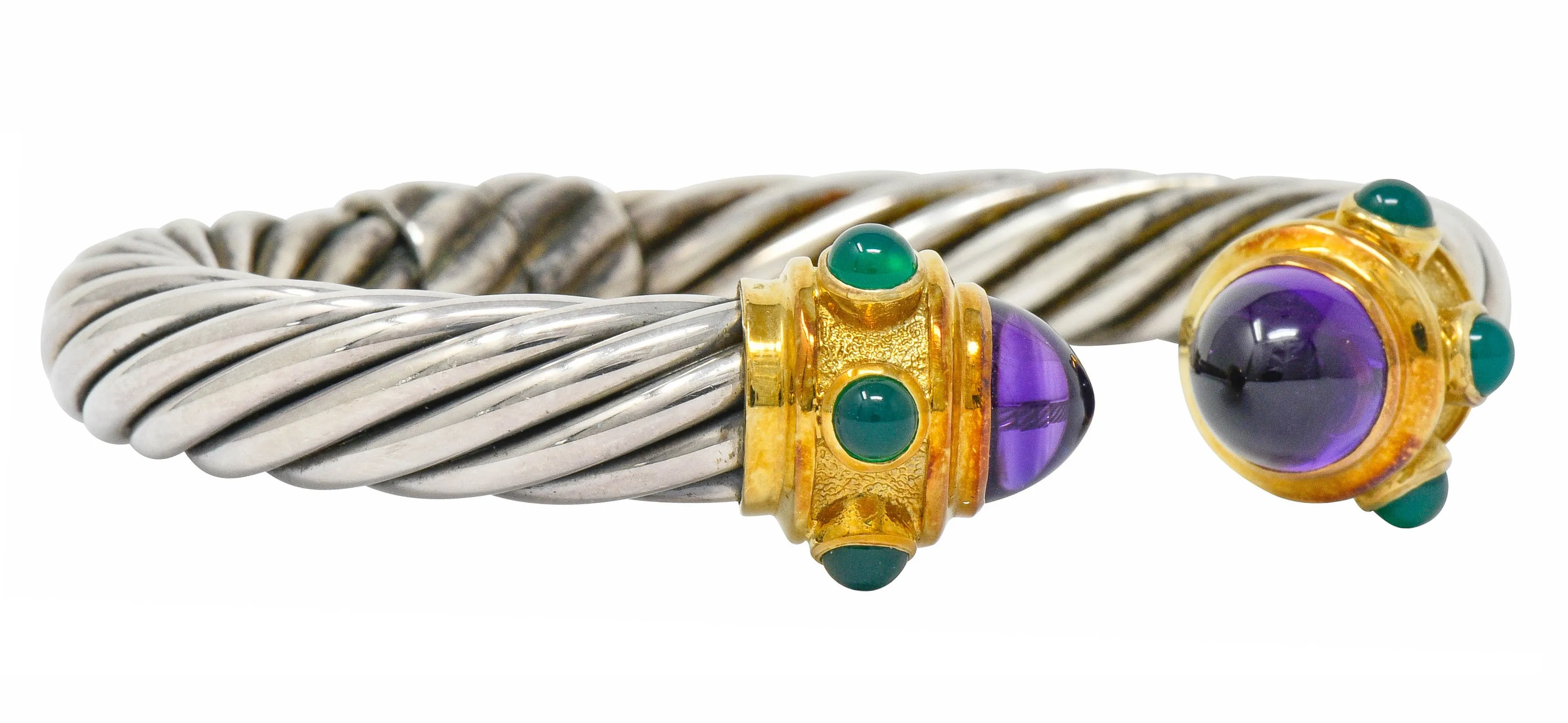 David Yurman Amethyst Chrysoprase Sterling Silver 14 Karat Gold Renaissance Cuff Bracelet