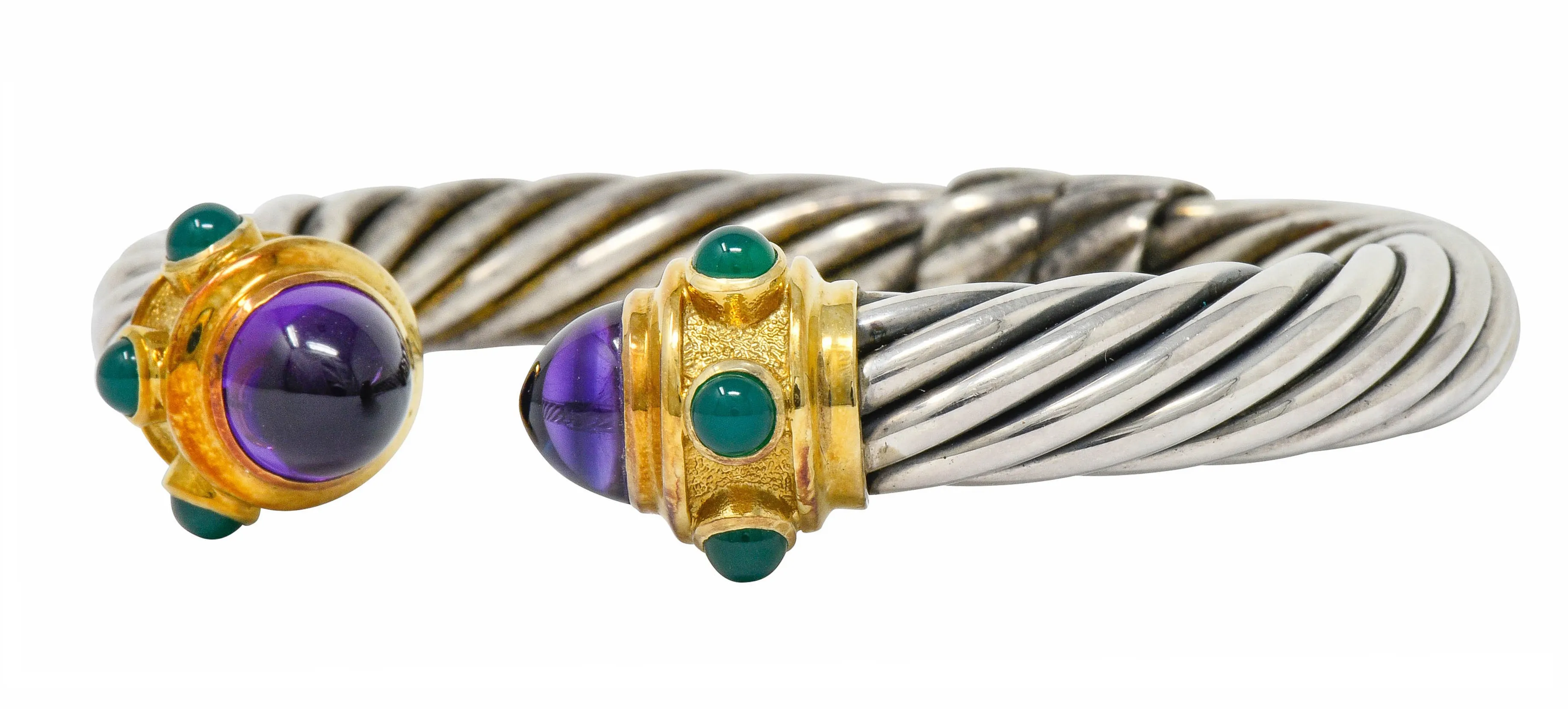David Yurman Amethyst Chrysoprase Sterling Silver 14 Karat Gold Renaissance Cuff Bracelet