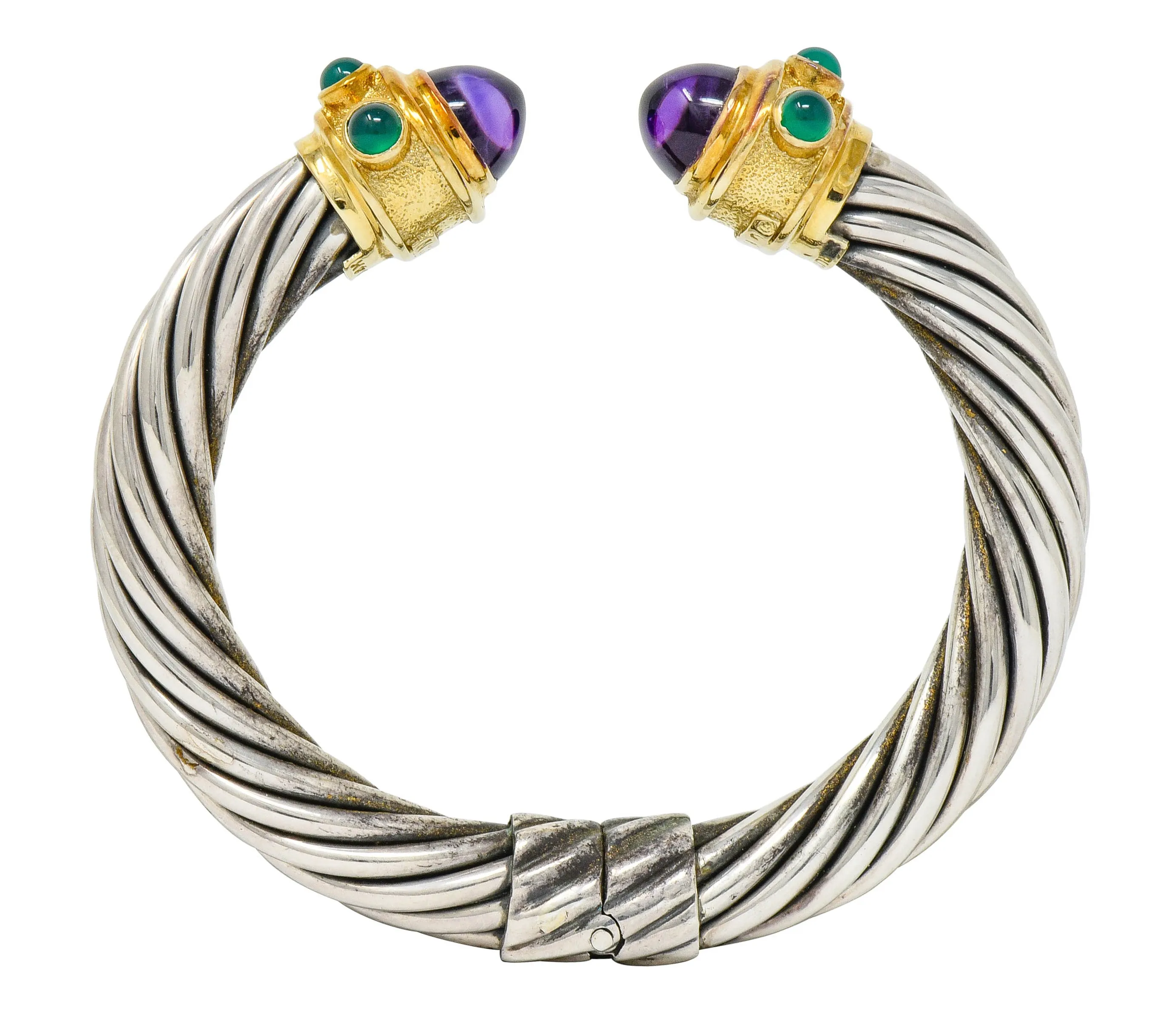 David Yurman Amethyst Chrysoprase Sterling Silver 14 Karat Gold Renaissance Cuff Bracelet