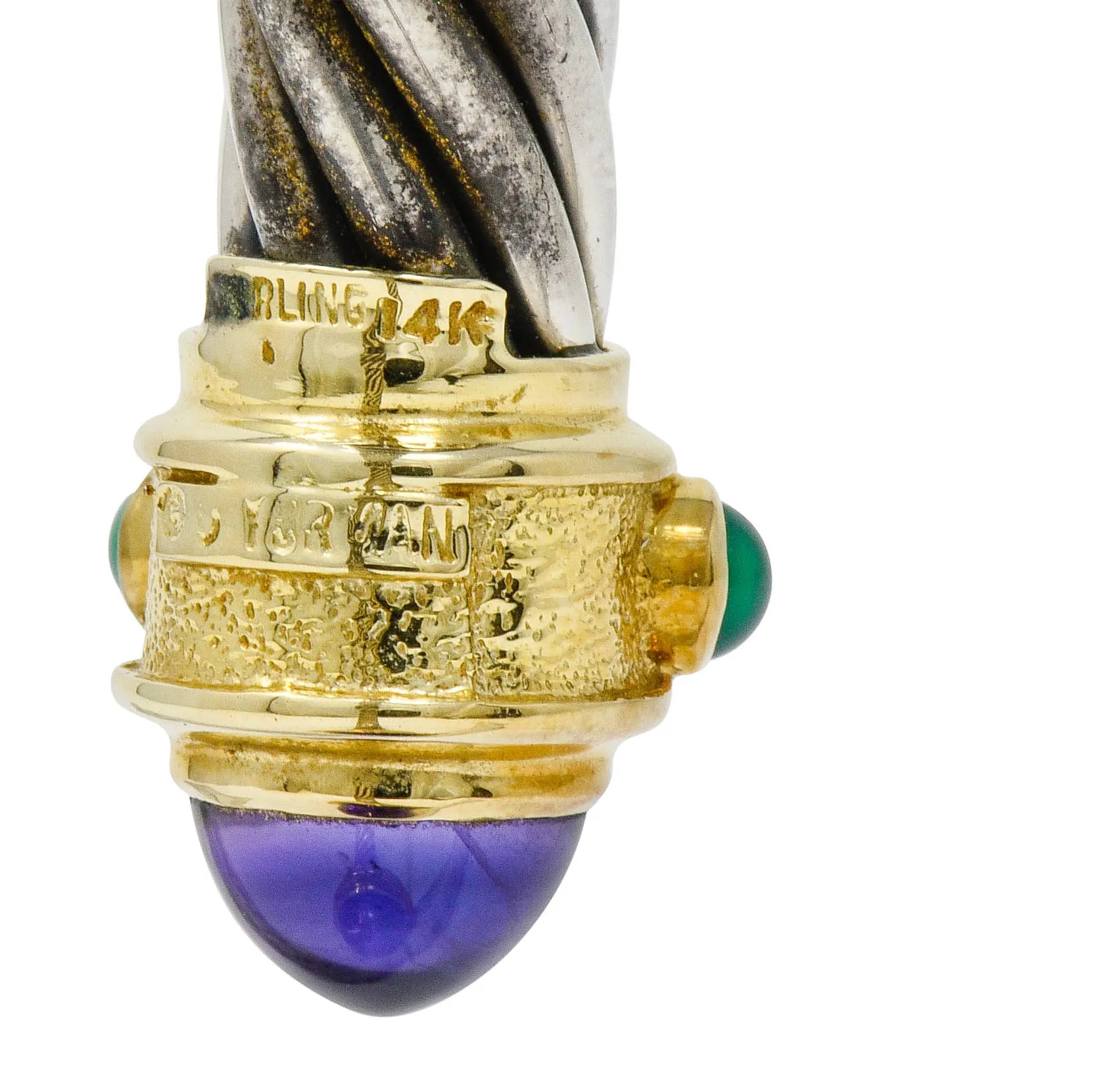 David Yurman Amethyst Chrysoprase Sterling Silver 14 Karat Gold Renaissance Cuff Bracelet
