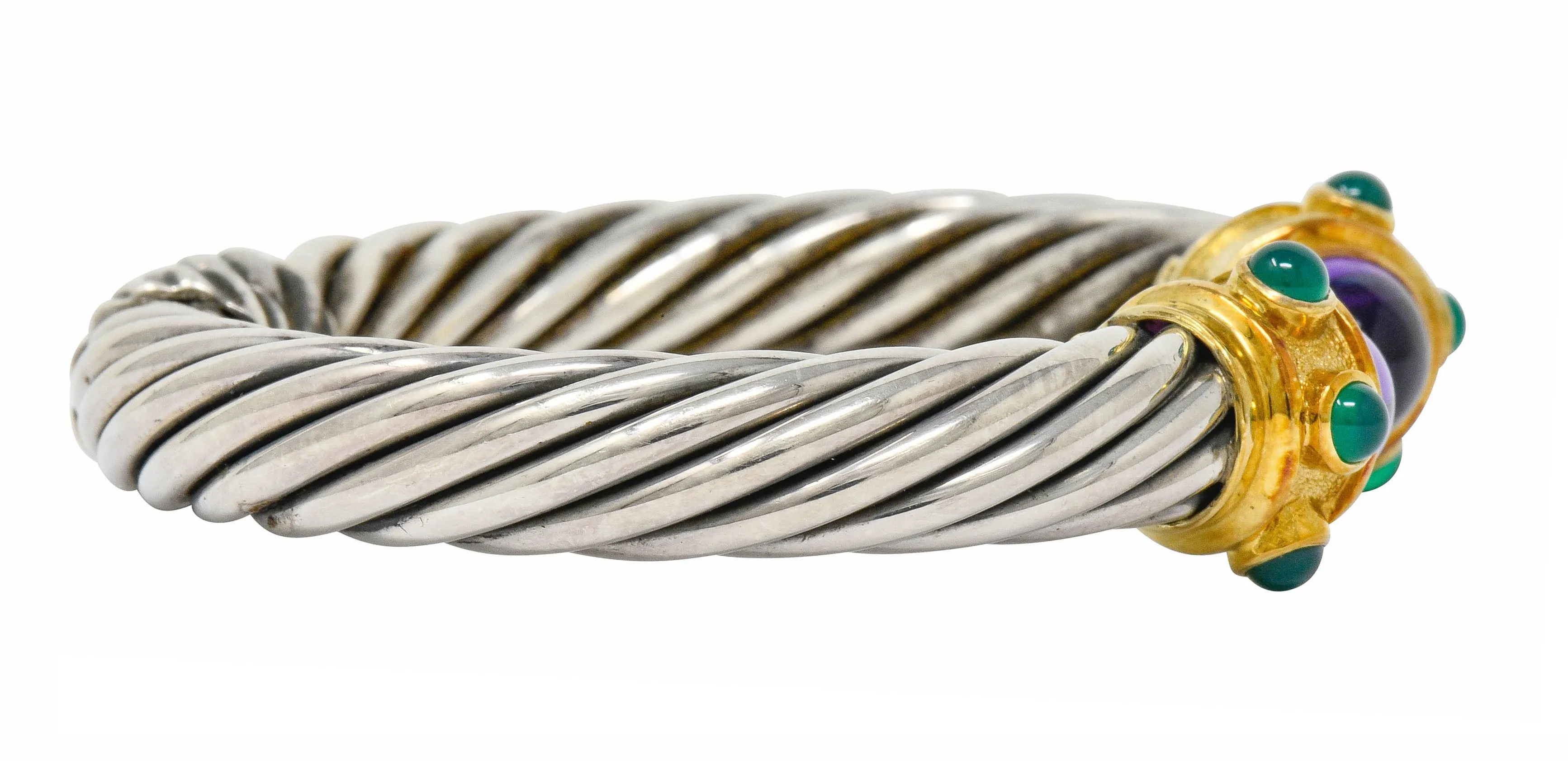 David Yurman Amethyst Chrysoprase Sterling Silver 14 Karat Gold Renaissance Cuff Bracelet