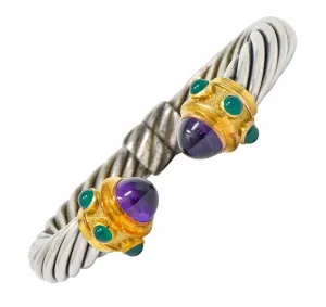 David Yurman Amethyst Chrysoprase Sterling Silver 14 Karat Gold Renaissance Cuff Bracelet