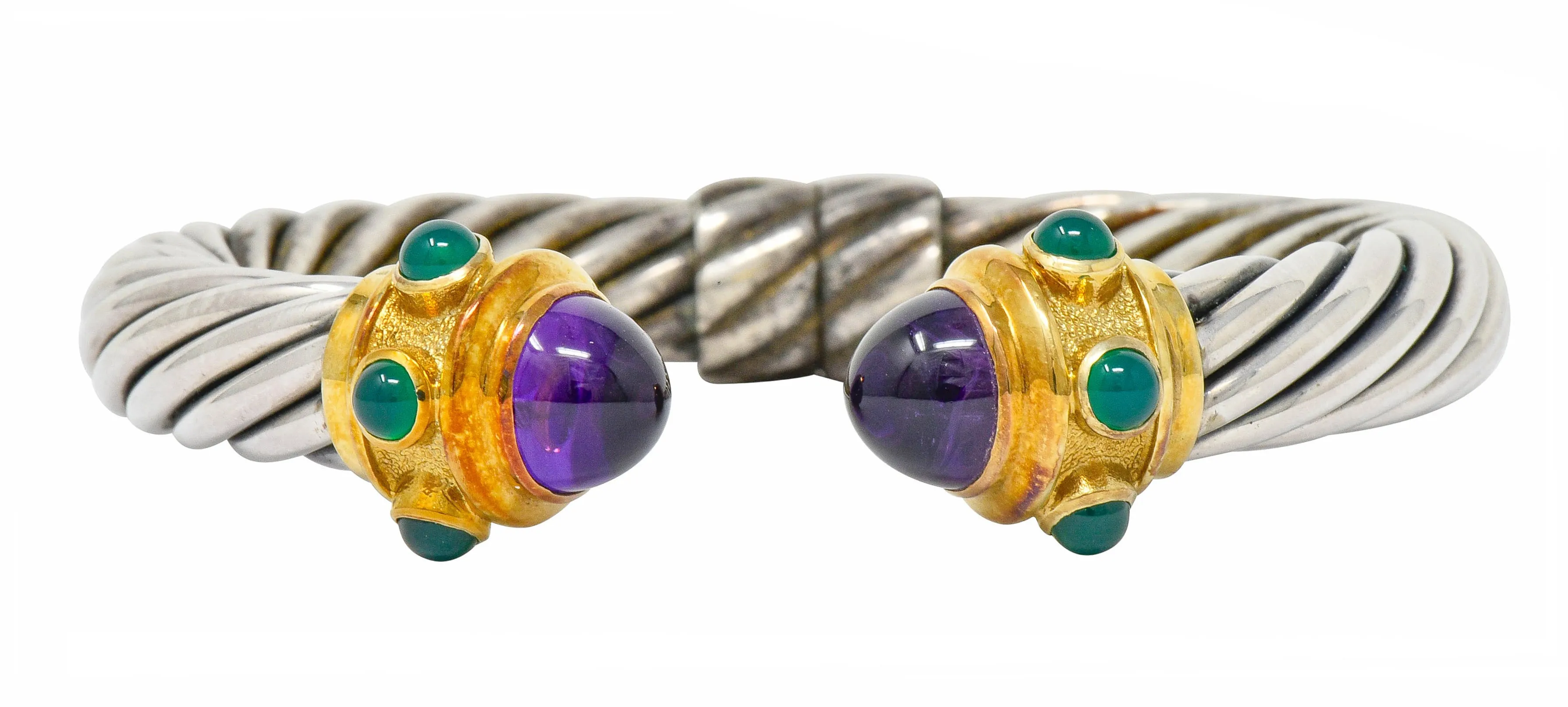 David Yurman Amethyst Chrysoprase Sterling Silver 14 Karat Gold Renaissance Cuff Bracelet