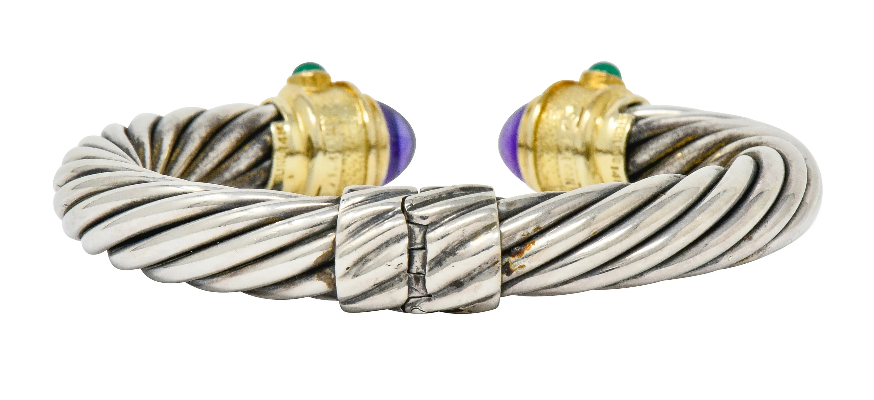 David Yurman Amethyst Chrysoprase Sterling Silver 14 Karat Gold Renaissance Cuff Bracelet