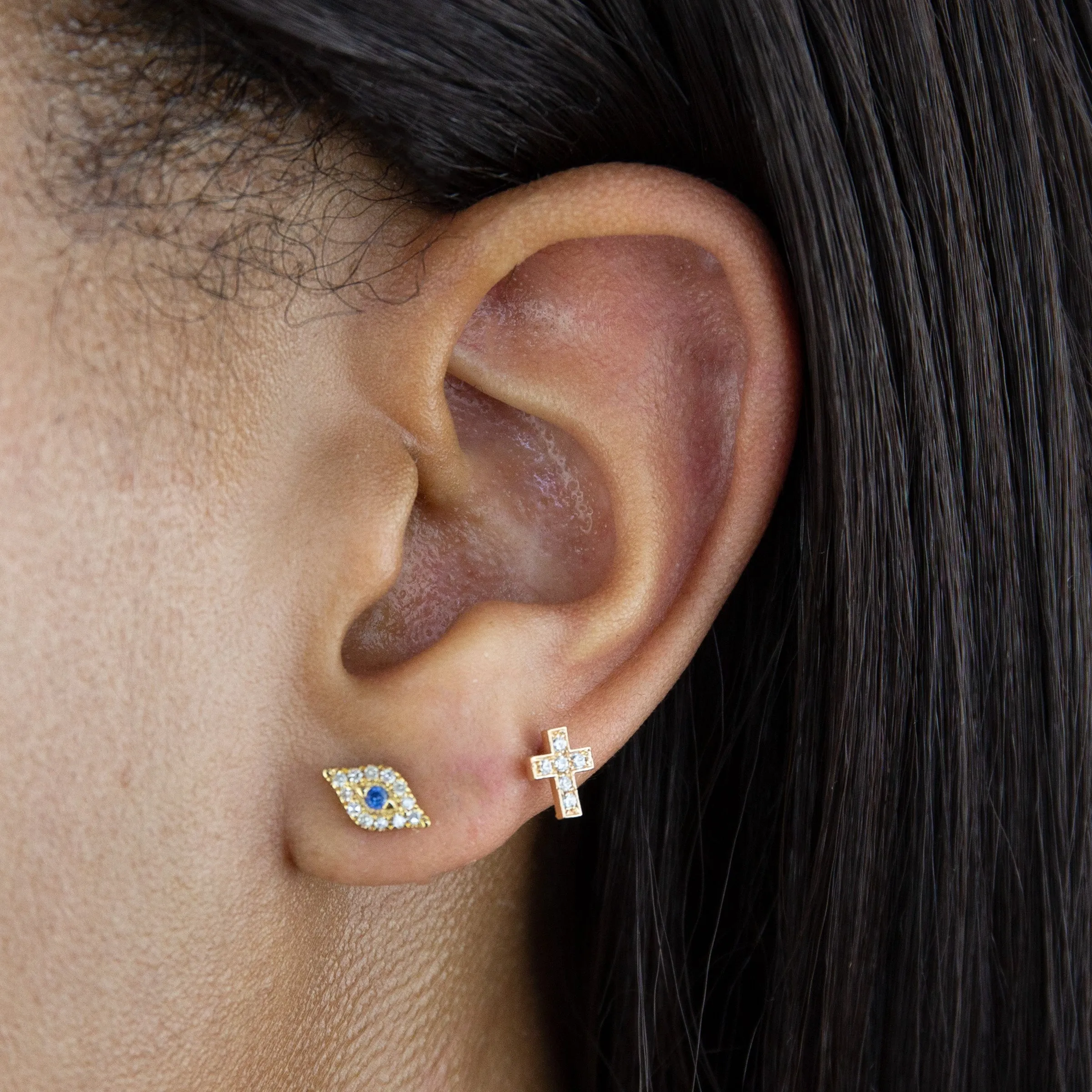Diamond Evil Eye Stud Earring 14K