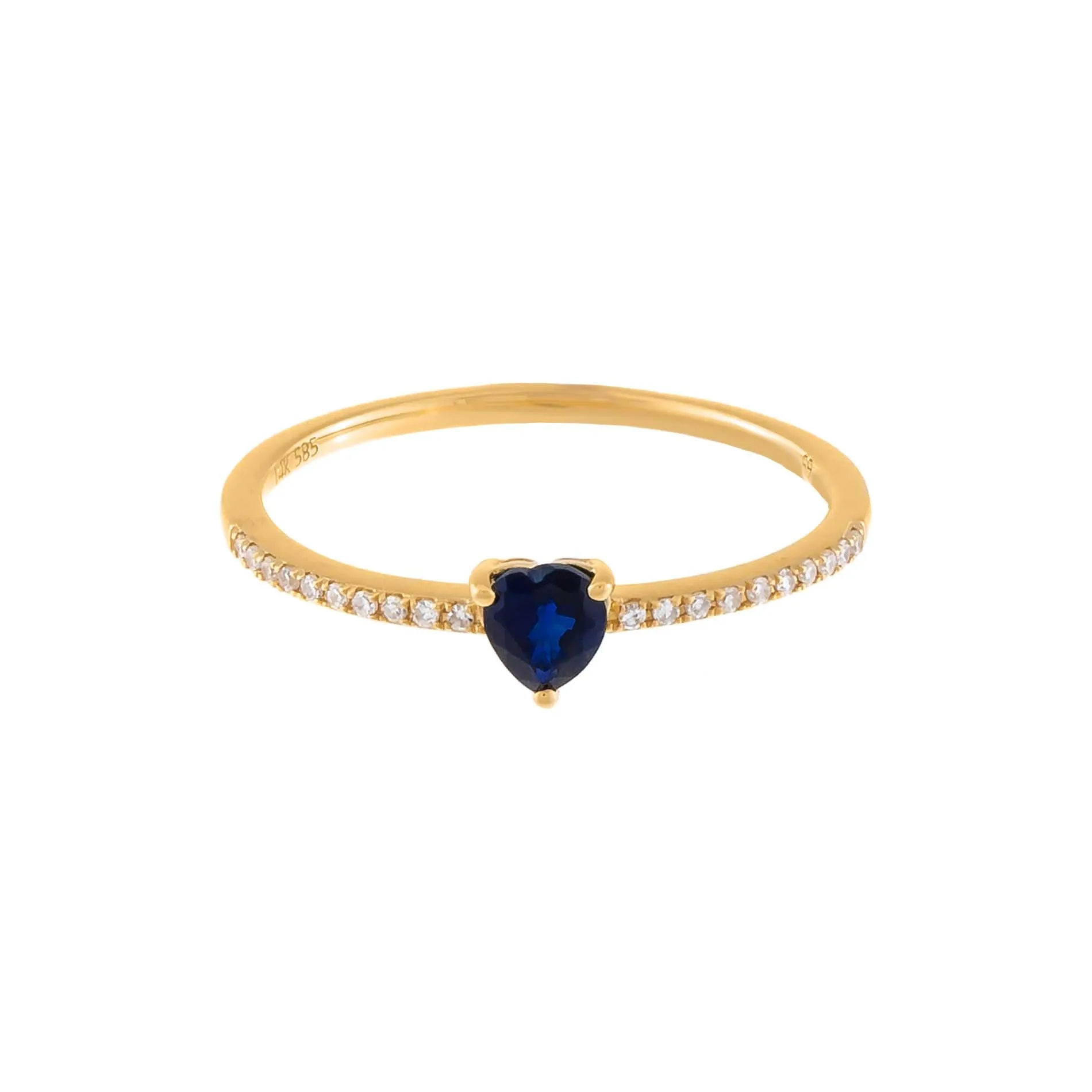 Diamond Pavé x Sapphire Heart Ring 14K
