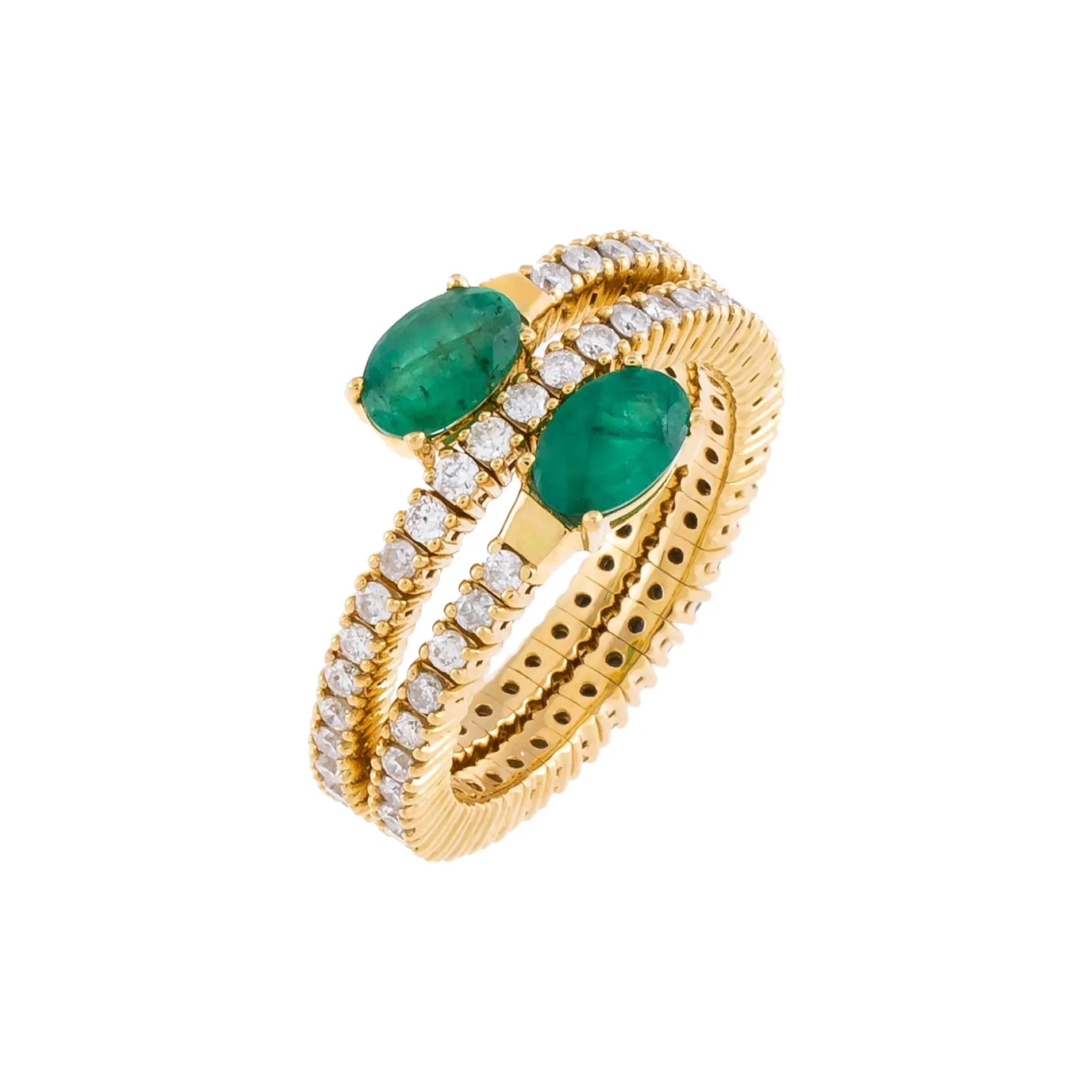 Diamond X Emerald Stretch Wrap Ring 14K