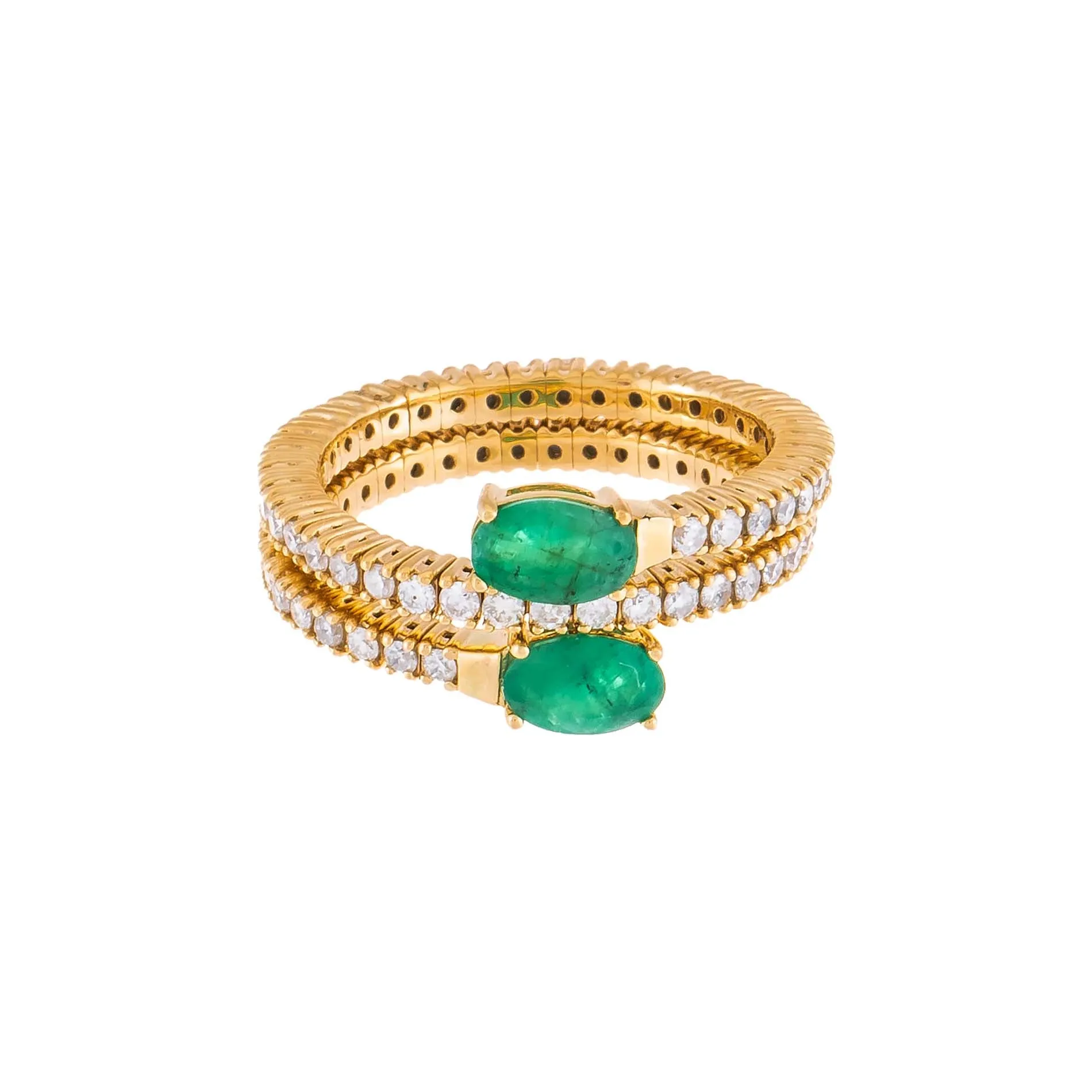 Diamond X Emerald Stretch Wrap Ring 14K