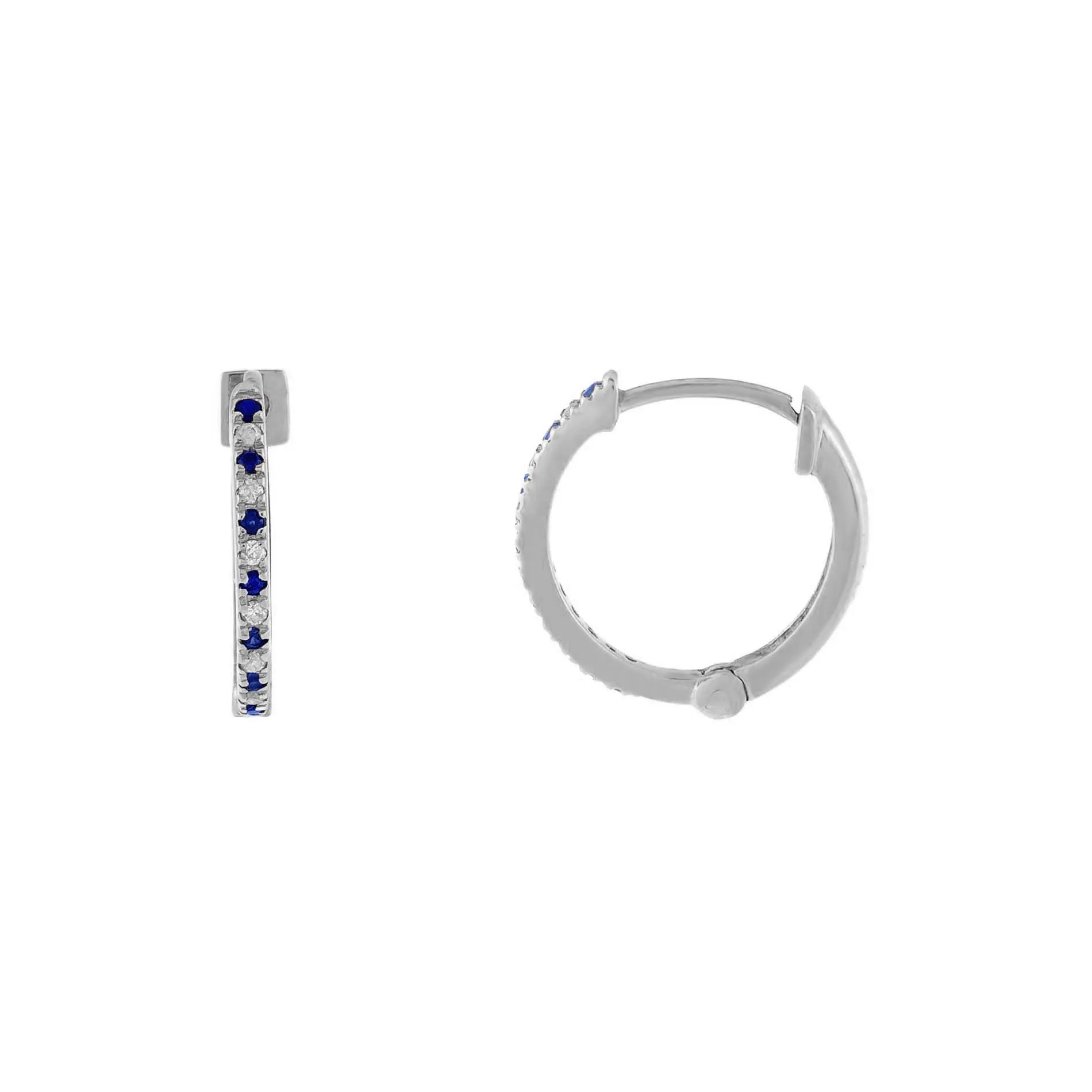 Diamond X Sapphire Huggie Earring 14K