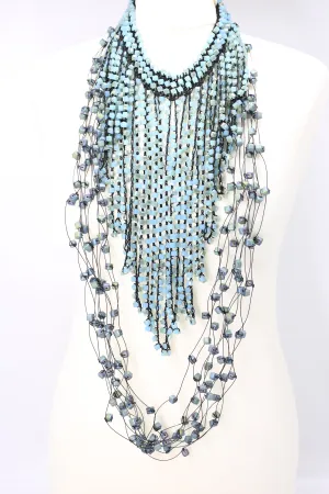 Diana Moon-Drop Necklace Set - Matt Blue