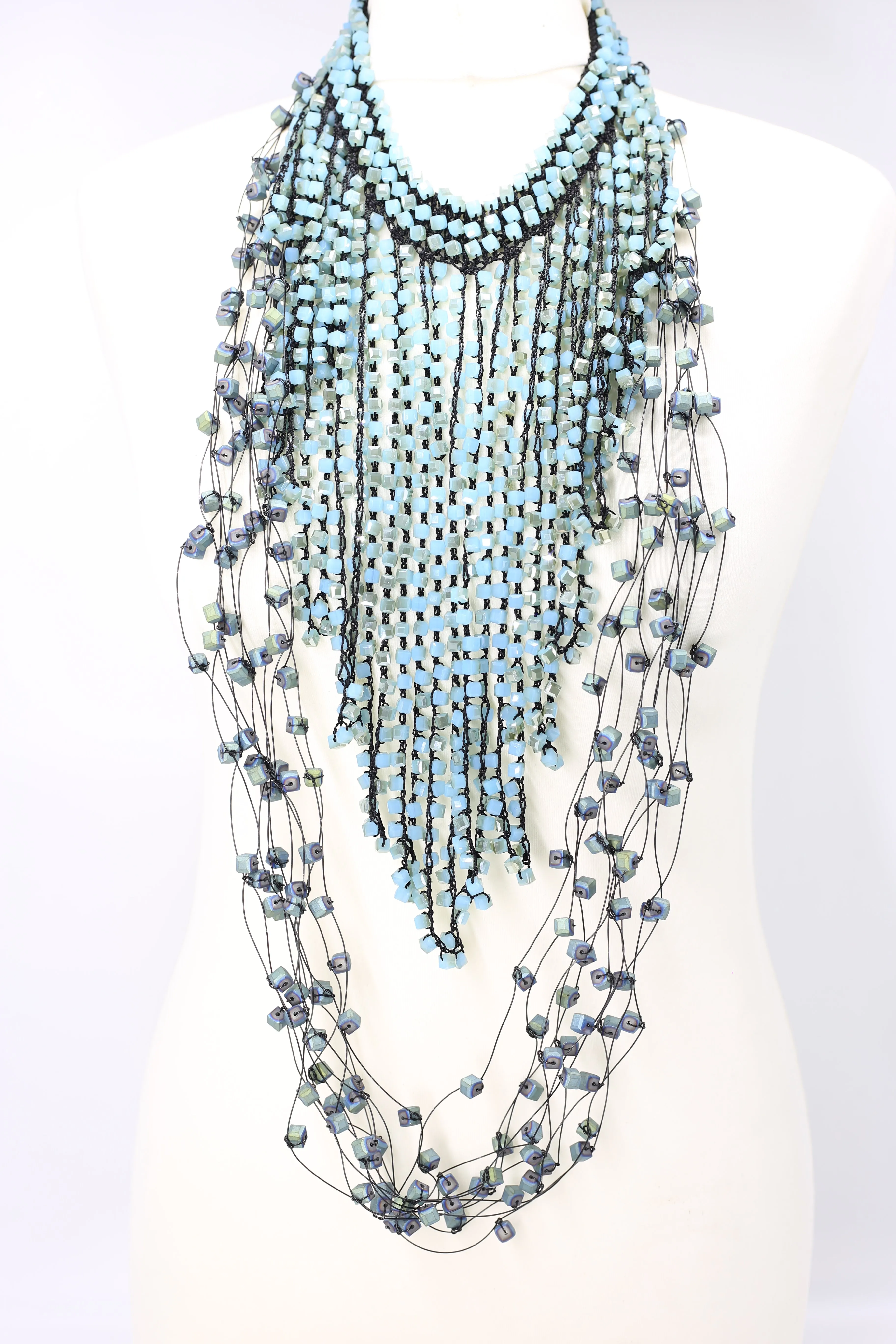 Diana Moon-Drop Necklace Set - Matt Blue