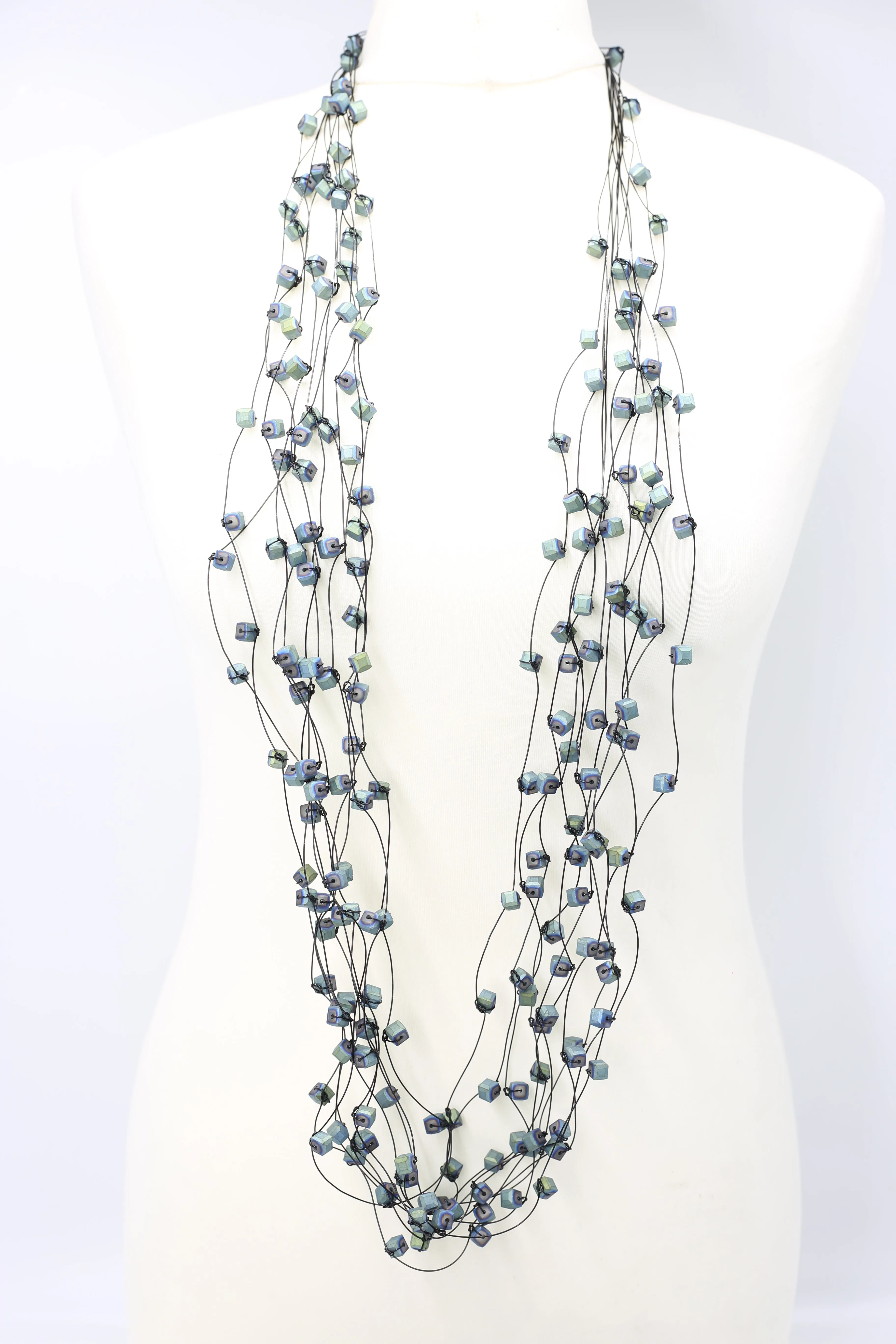 Diana Moon-Drop Necklace Set - Matt Blue
