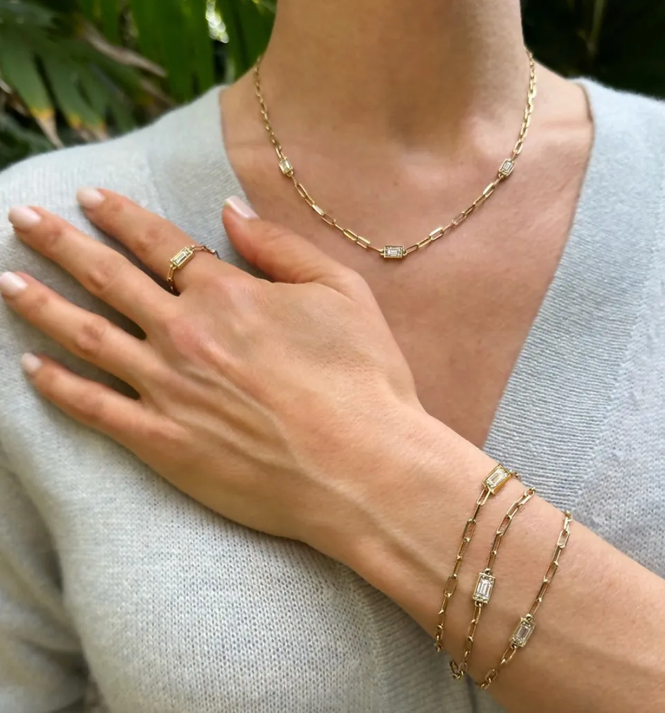 Double Baguette Diamond Chain Bracelet - 2 Station | White Gold