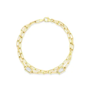 Double Baguette Diamond Chain Bracelet - 2 Station | Yellow Gold