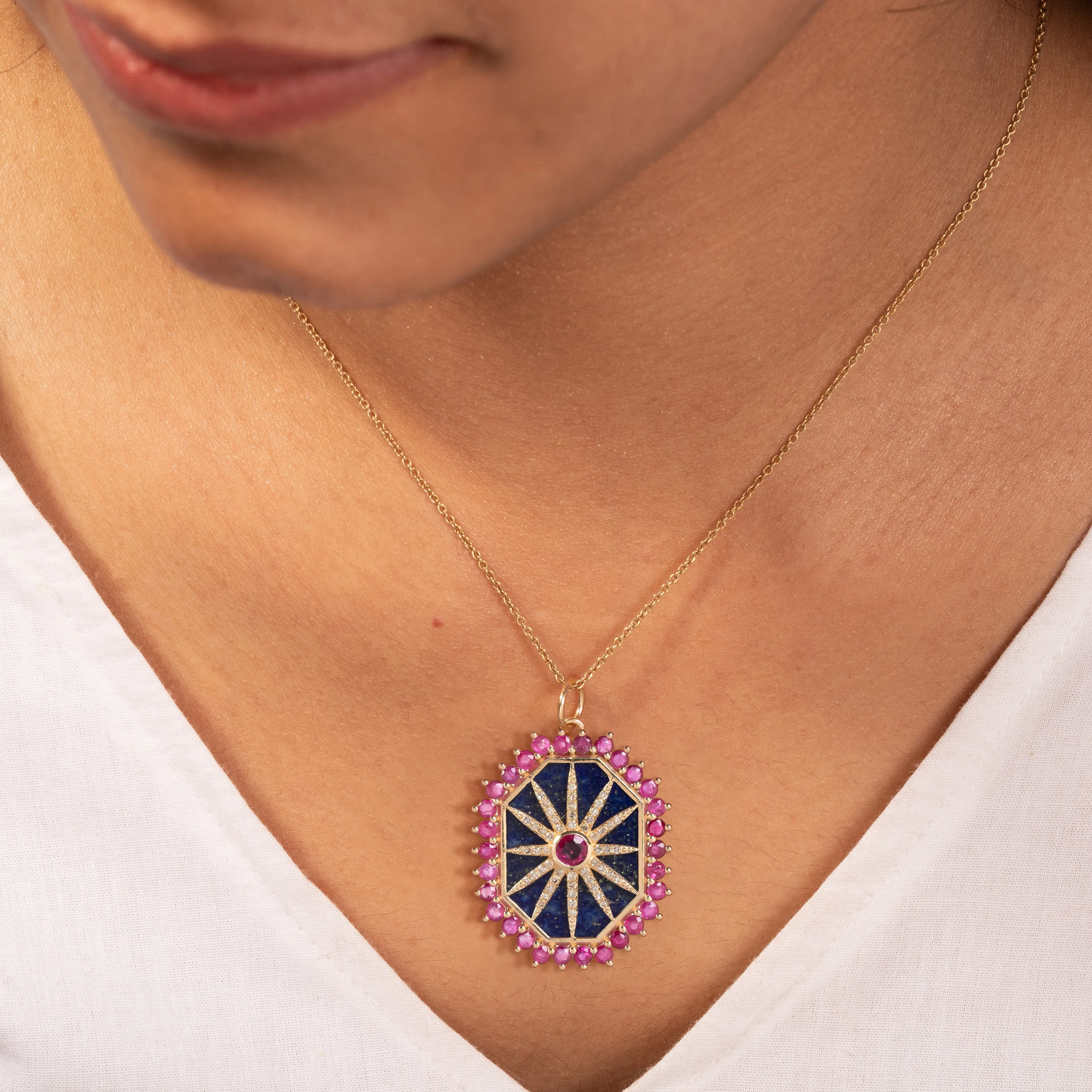 Eau De Nil Malachite & Baguette Ruby Pendant