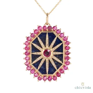 Eau De Nil Malachite & Baguette Ruby Pendant