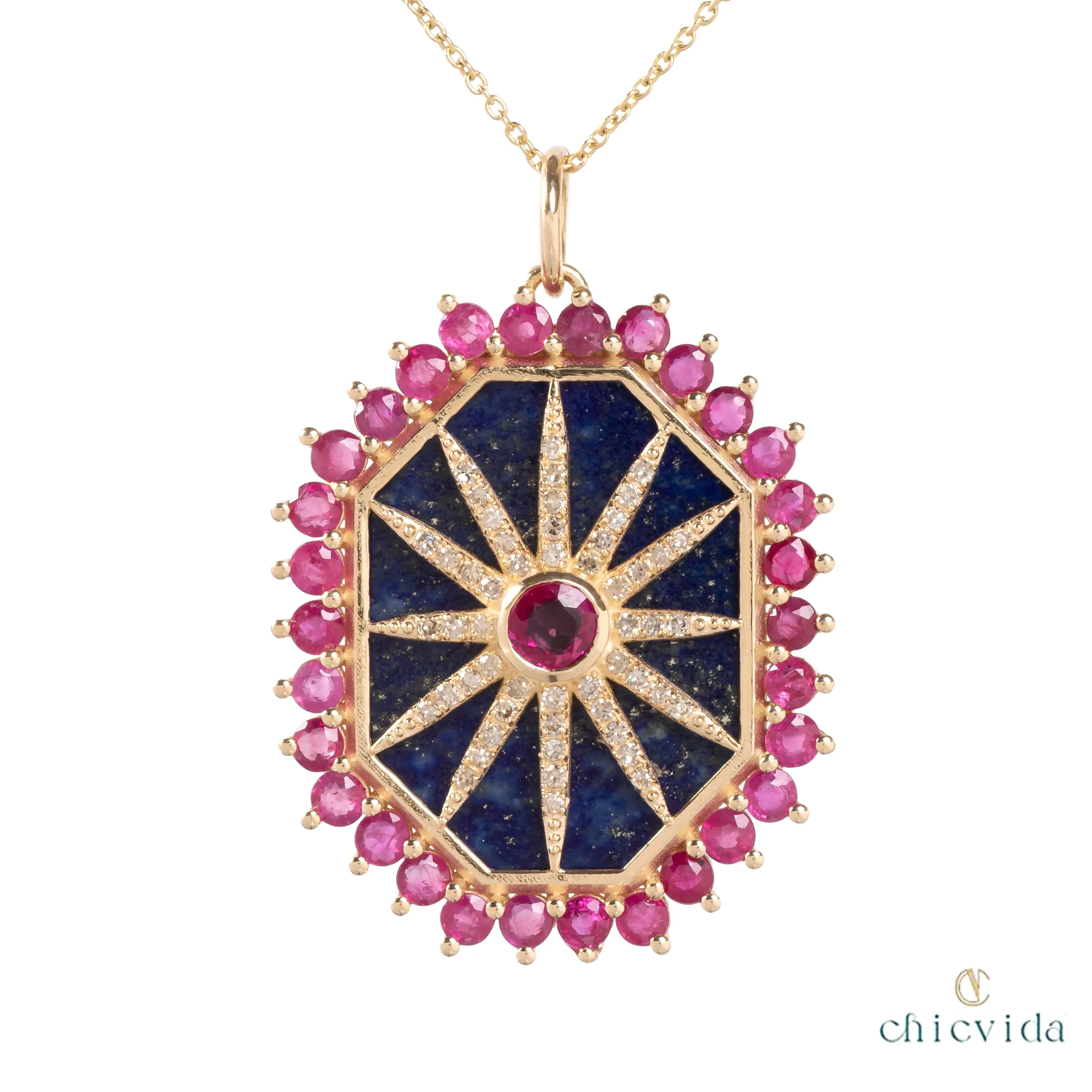 Eau De Nil Malachite & Baguette Ruby Pendant