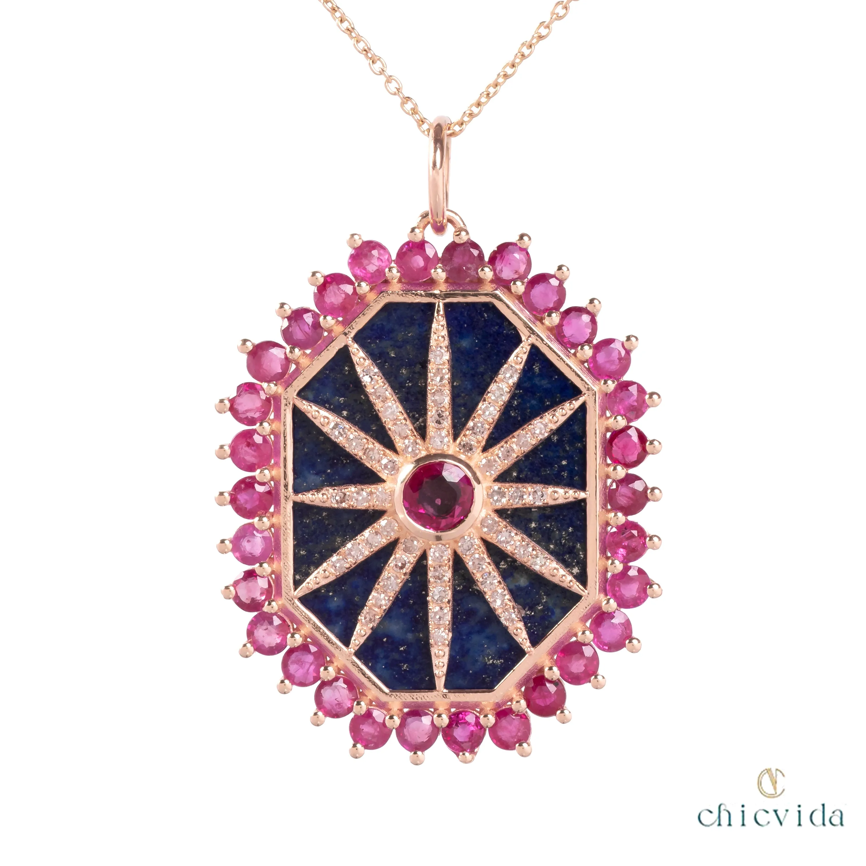 Eau De Nil Malachite & Baguette Ruby Pendant