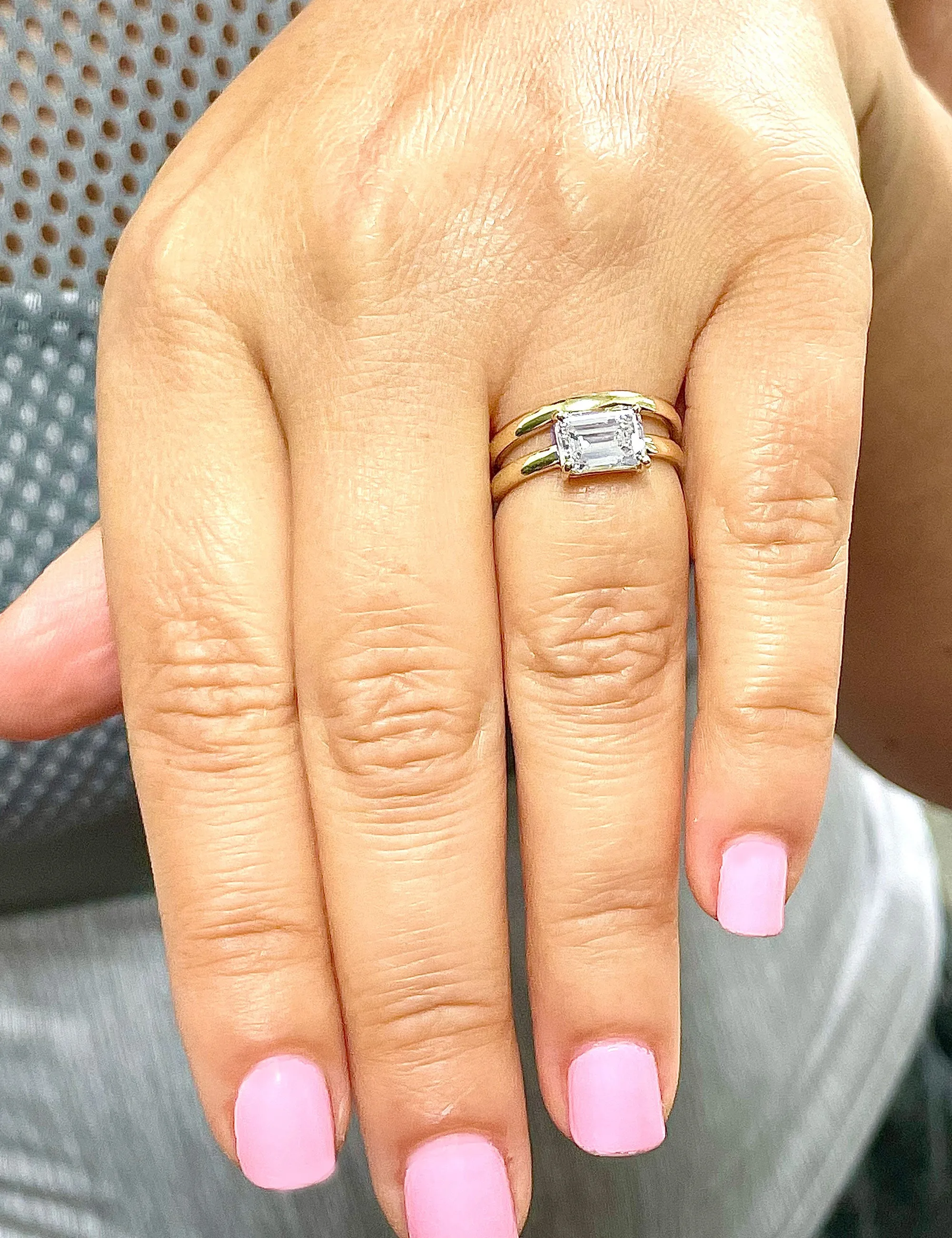 Elegant & Classy 14K Solid Yellow Gold Emerald Forever One Moissanite Ring And Band Solitaire Four Prong Setting Wedding Set 1.75ct