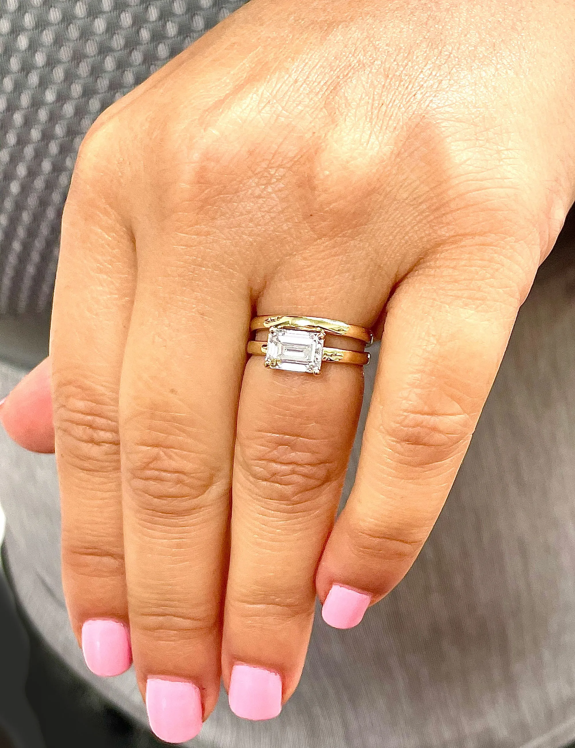 Elegant & Classy 14K Solid Yellow Gold Emerald Forever One Moissanite Ring And Band Solitaire Four Prong Setting Wedding Set 1.75ct
