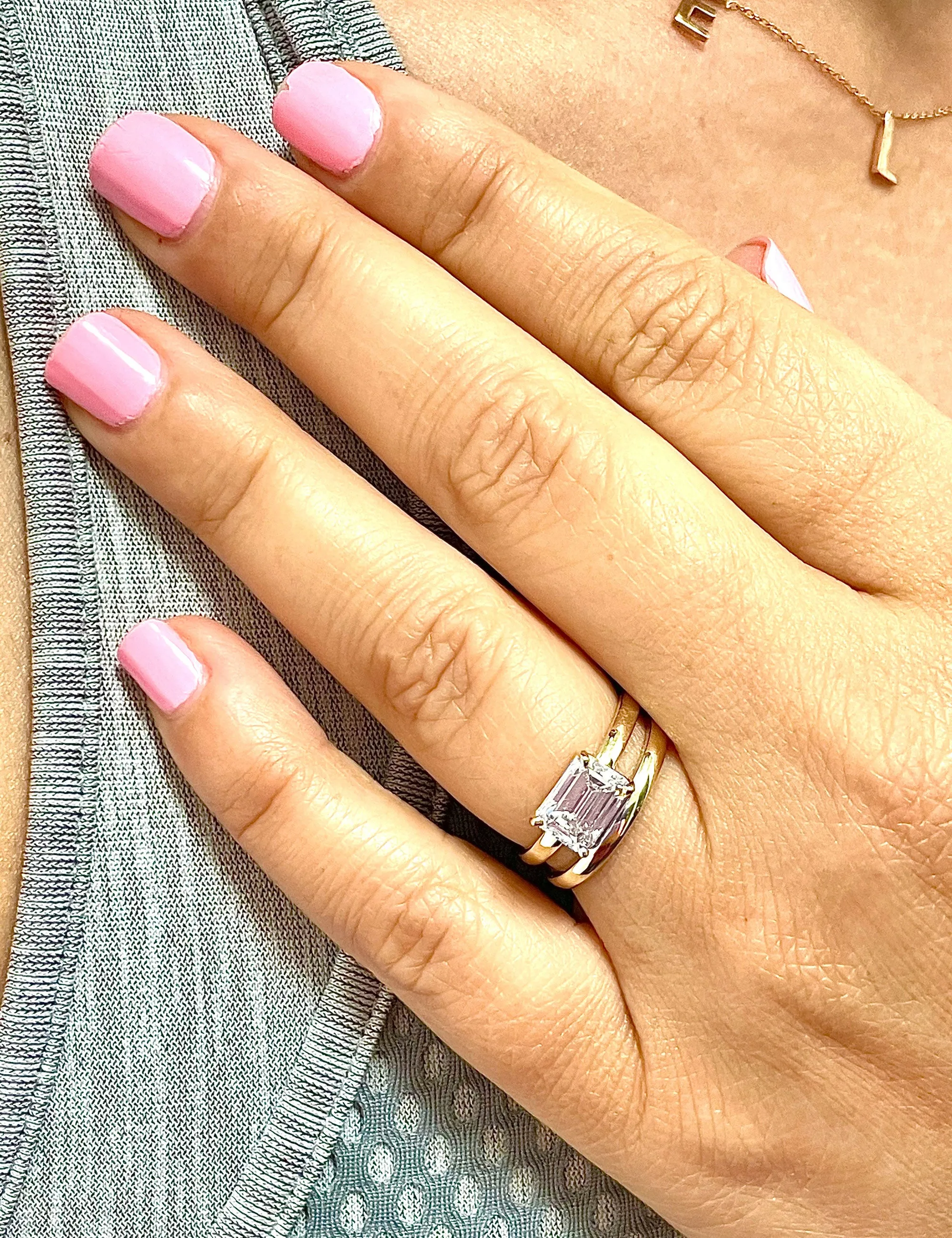 Elegant & Classy 14K Solid Yellow Gold Emerald Forever One Moissanite Ring And Band Solitaire Four Prong Setting Wedding Set 1.75ct