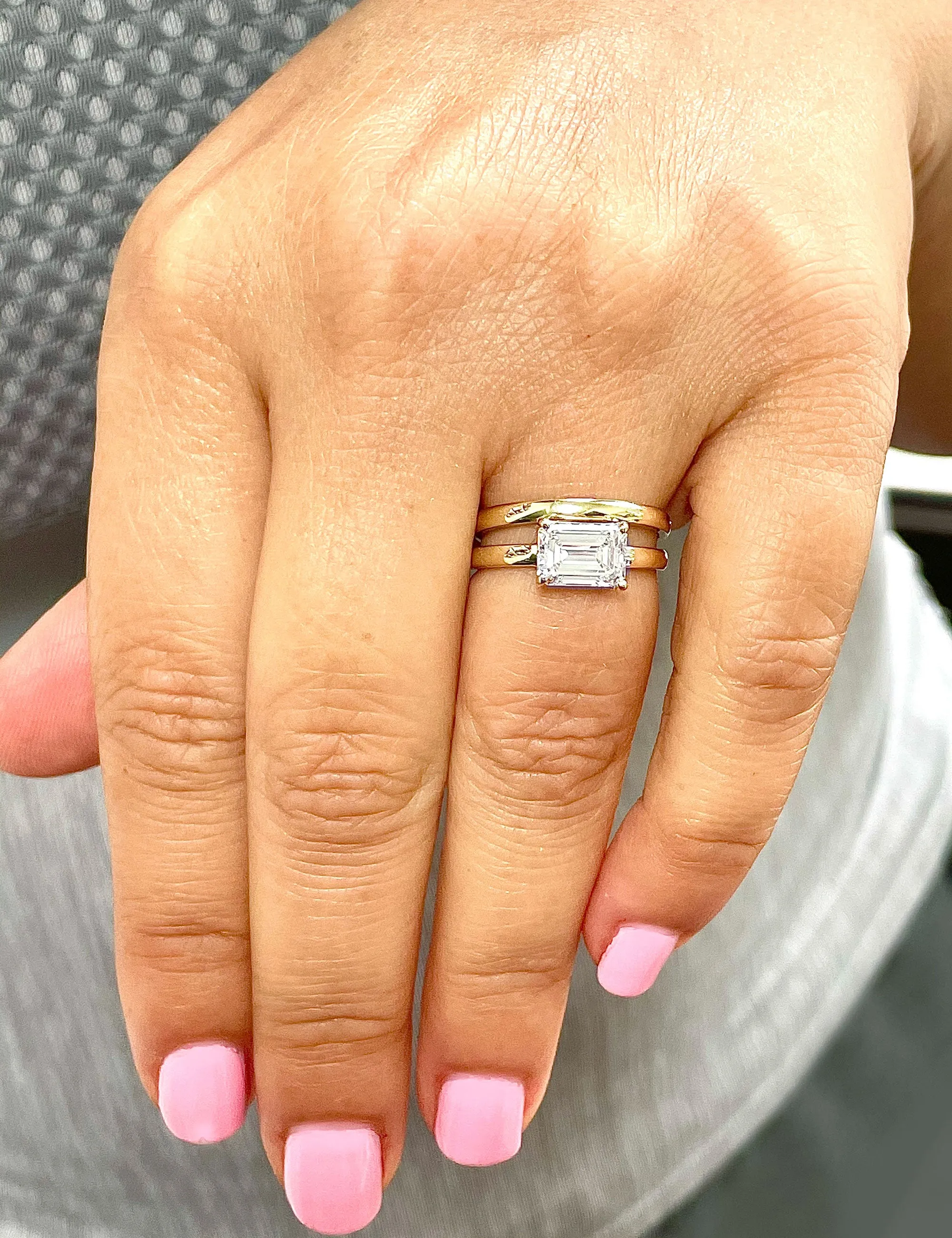 Elegant & Classy 14K Solid Yellow Gold Emerald Forever One Moissanite Ring And Band Solitaire Four Prong Setting Wedding Set 1.75ct