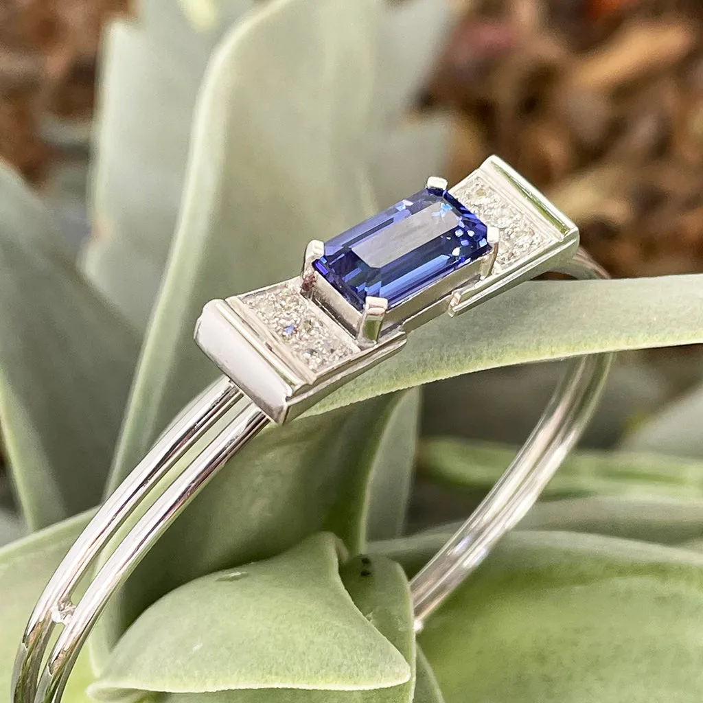 Elegant Diamond And Tanzanite Bow Cuff Bracelet