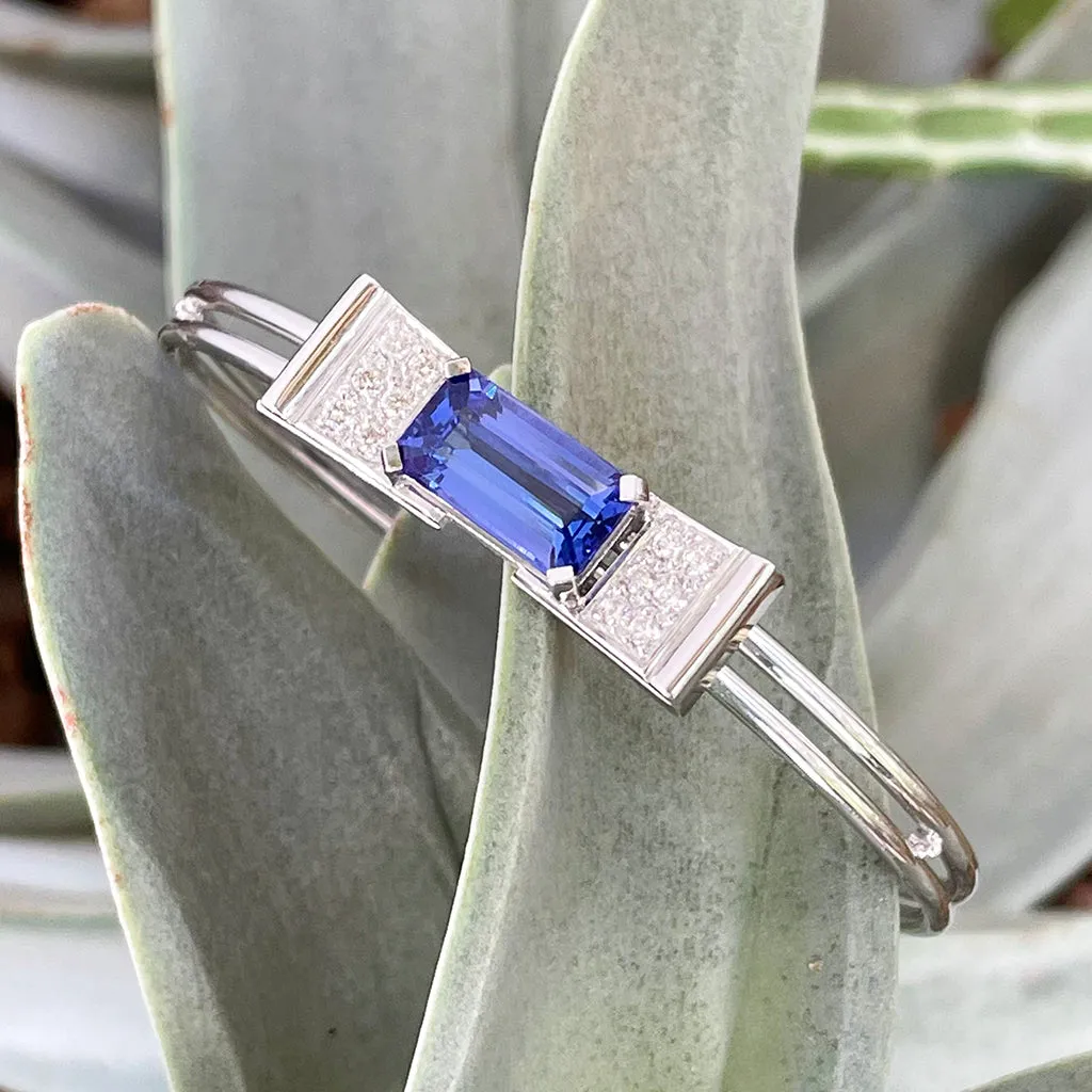 Elegant Diamond And Tanzanite Bow Cuff Bracelet