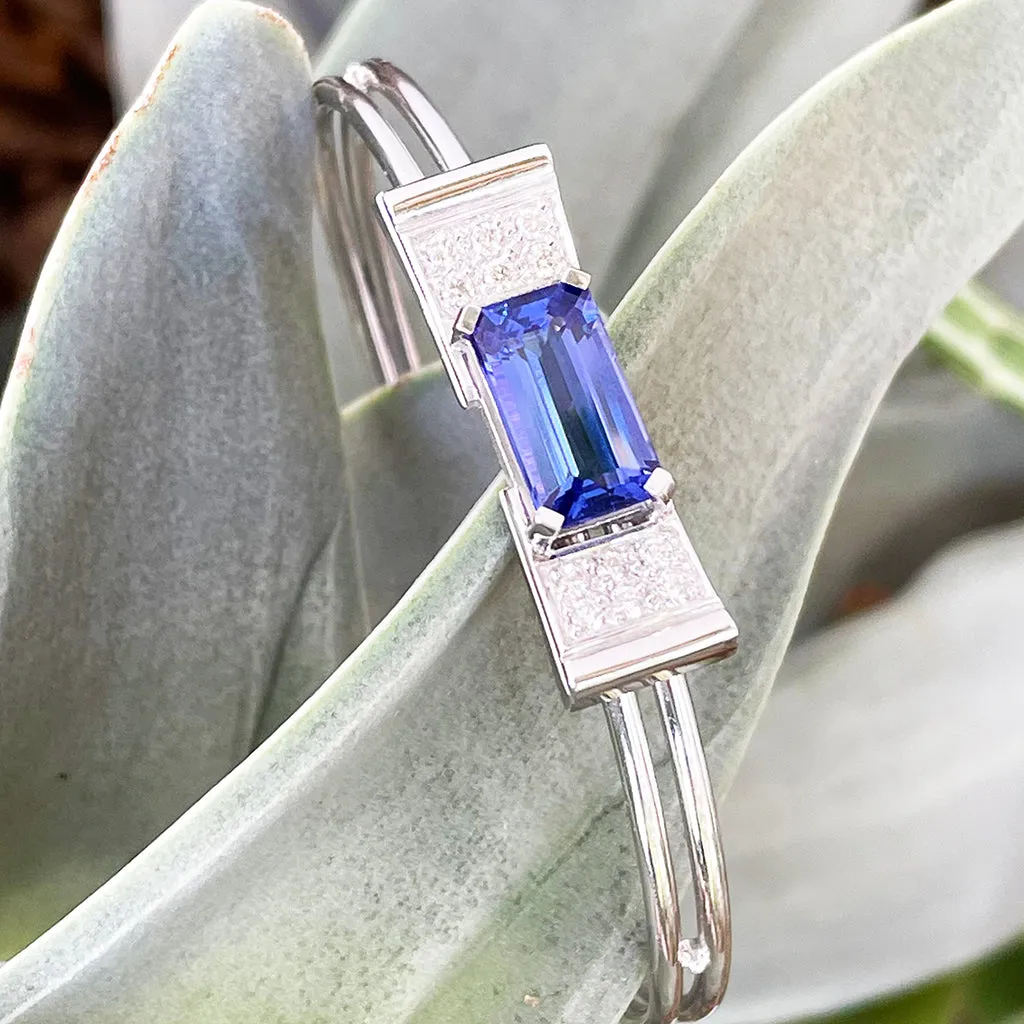 Elegant Diamond And Tanzanite Bow Cuff Bracelet