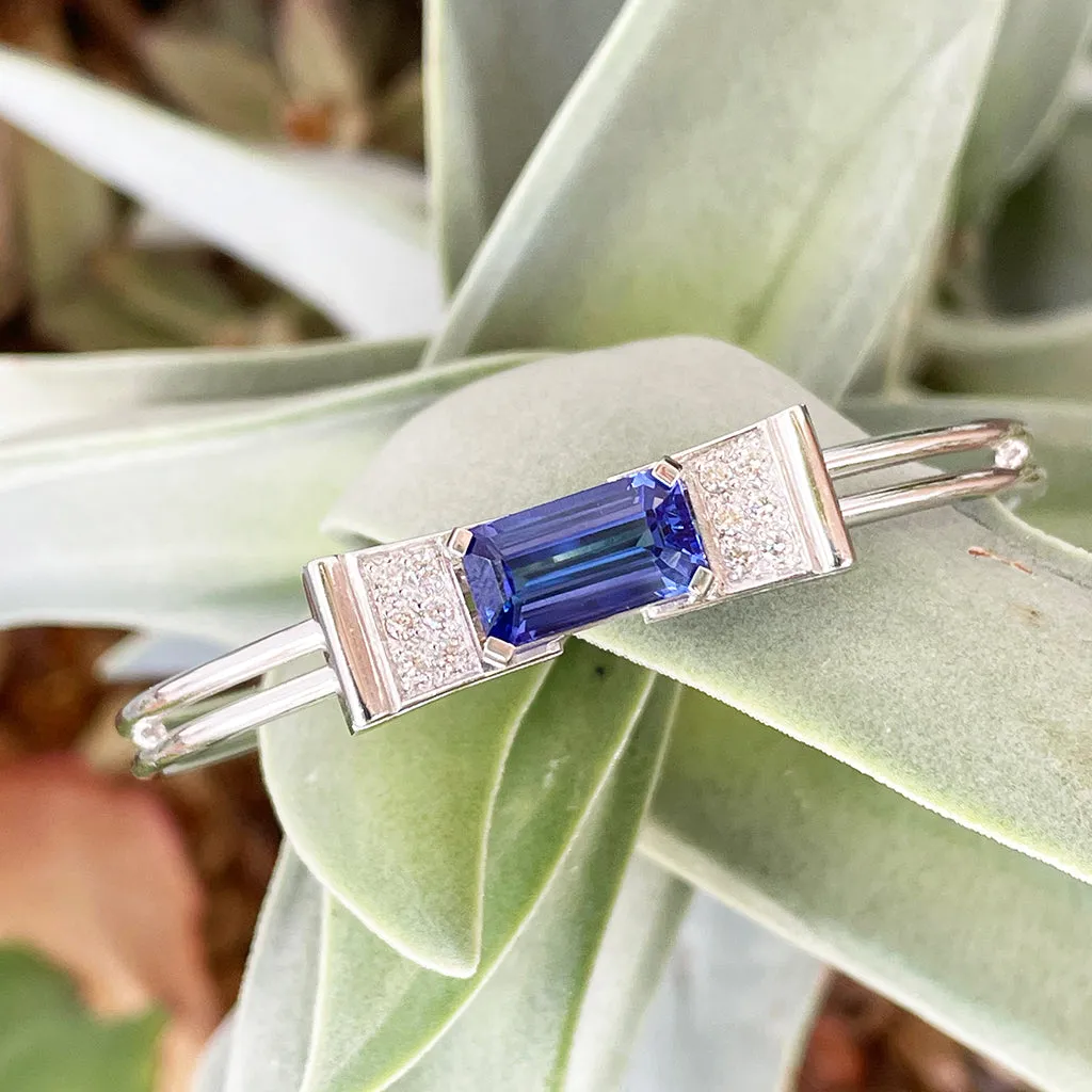 Elegant Diamond And Tanzanite Bow Cuff Bracelet