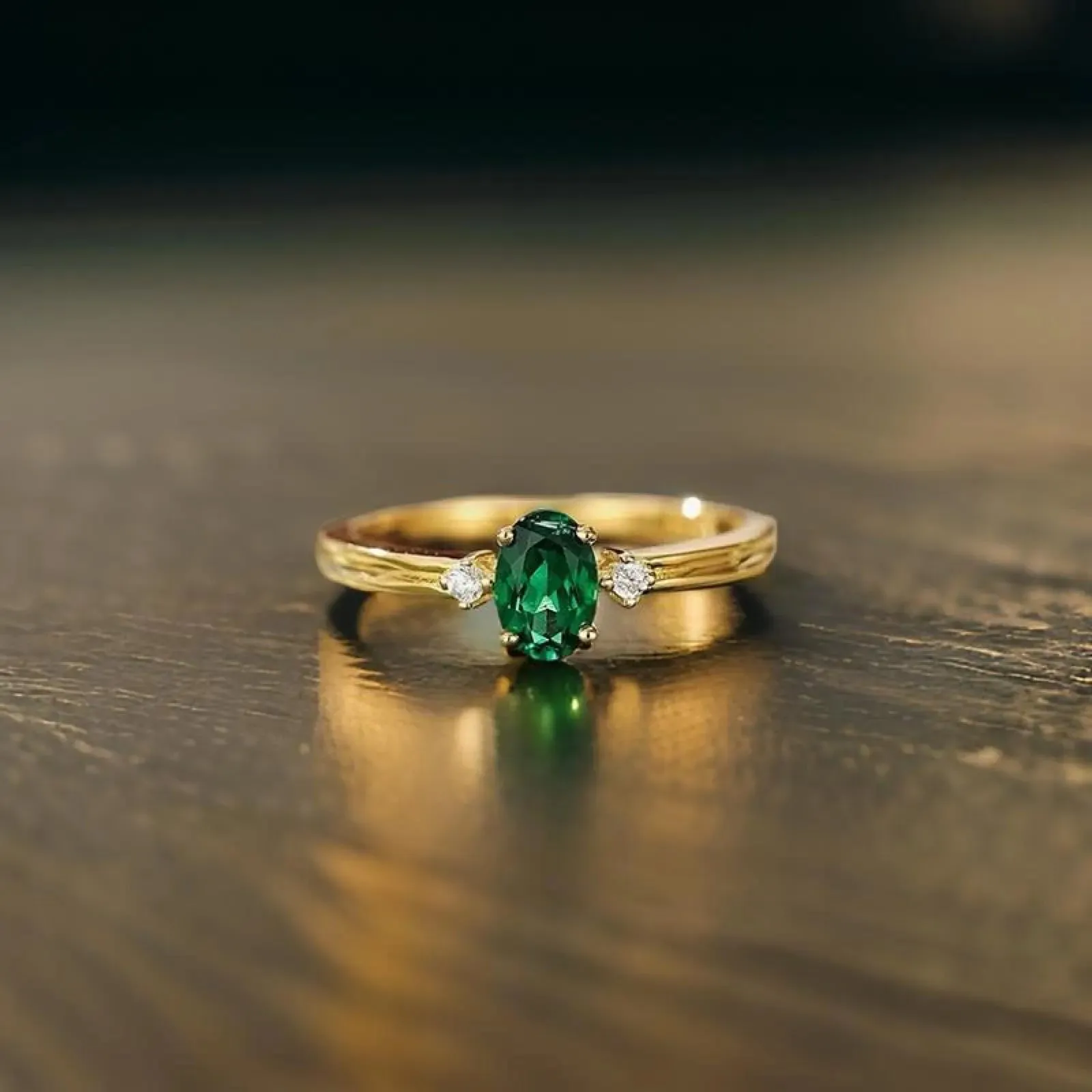 Elegant Emerald 18K Gold Ring with Sparkling Diamond Accents